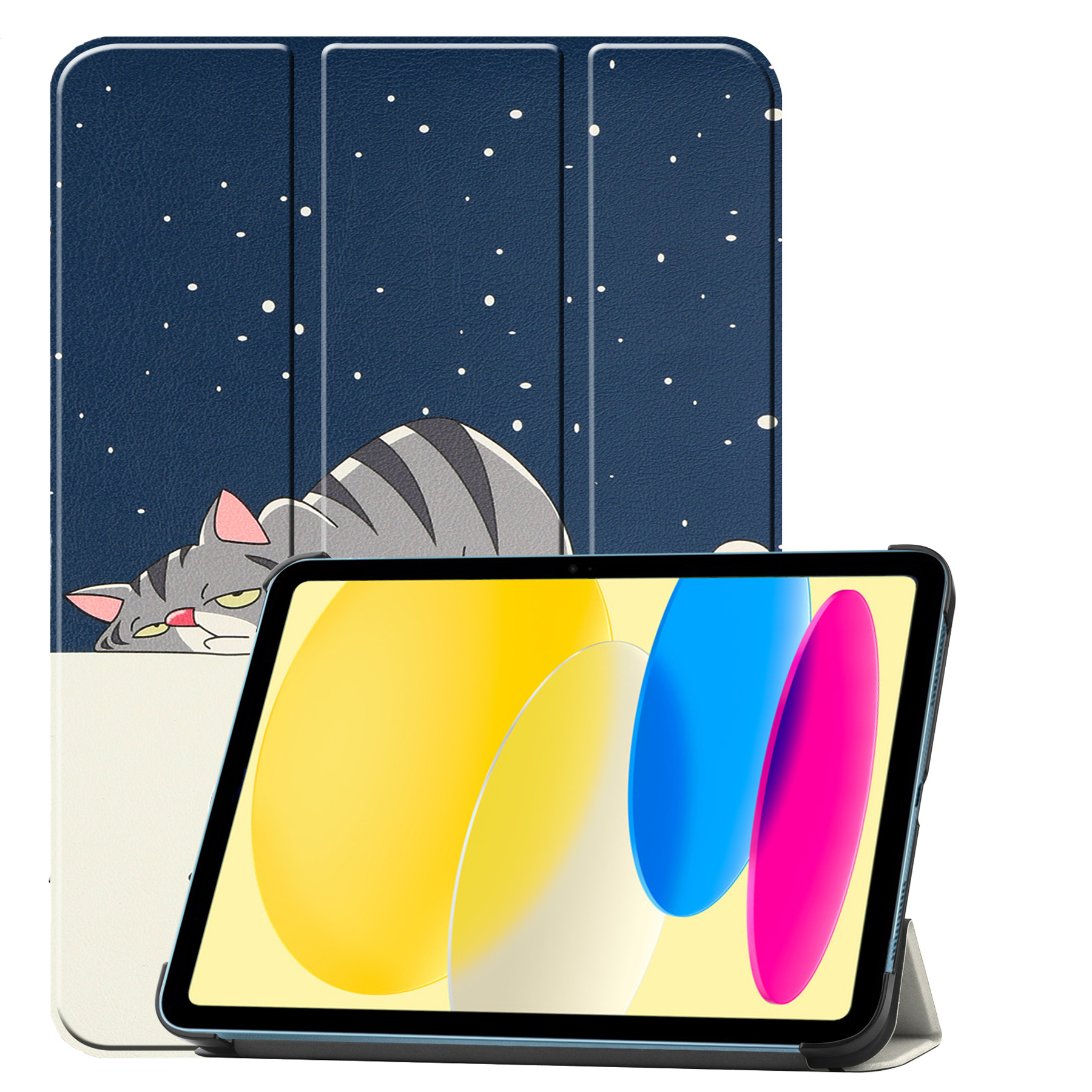 BASEY. Hoesje Geschikt voor iPad 2022 Hoes Case Tablet Hoesje Tri-fold - Hoes Geschikt voor iPad 10 Hoesje Hard Cover Bookcase Hoes - Kat