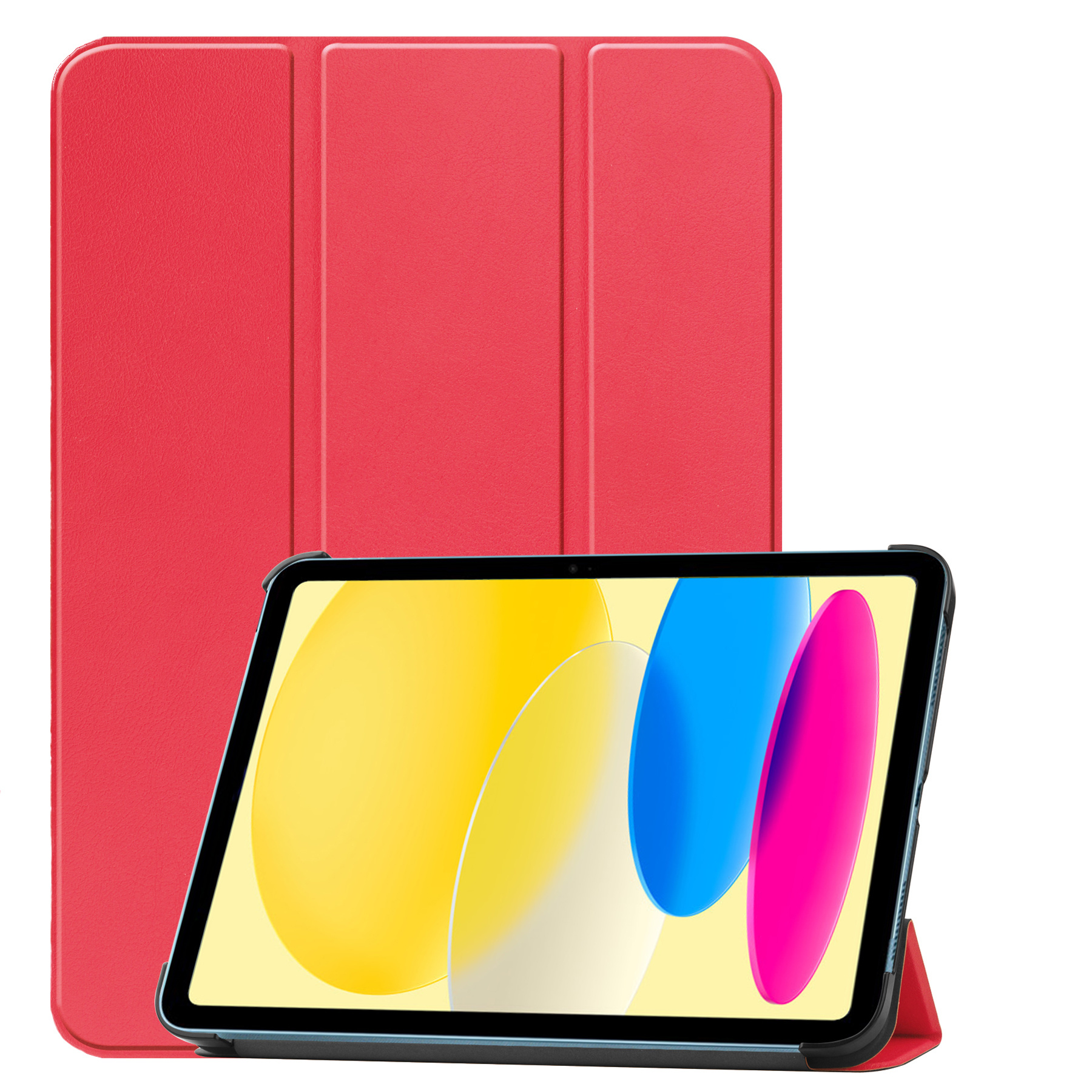 BASEY. Hoesje Geschikt voor iPad 2022 Hoes Case Tablet Hoesje Tri-fold - Hoes Geschikt voor iPad 10 Hoesje Hard Cover Bookcase Hoes - Rood