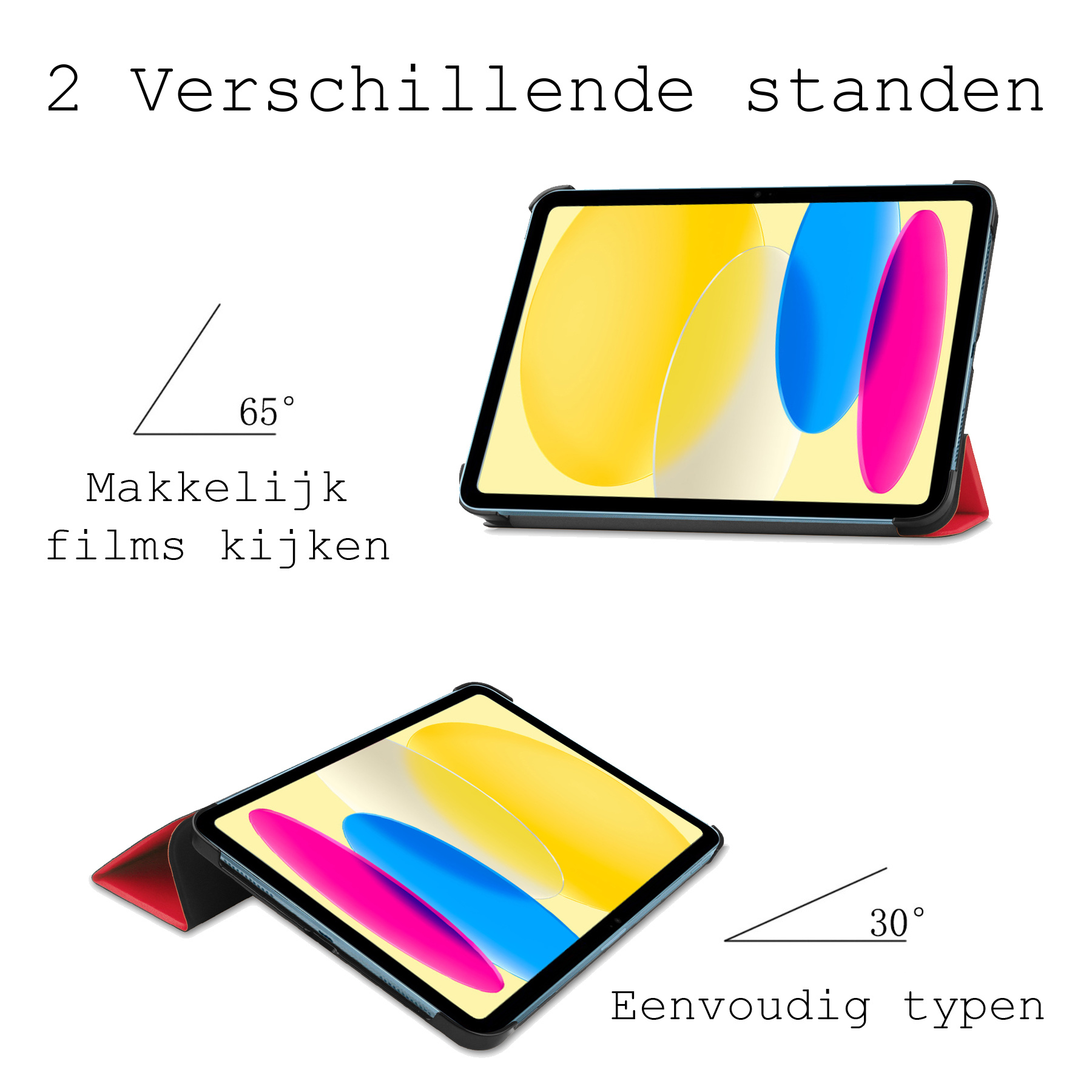 BASEY. Hoesje Geschikt voor iPad 2022 Hoes Case Tablet Hoesje Tri-fold - Hoes Geschikt voor iPad 10 Hoesje Hard Cover Bookcase Hoes - Rood