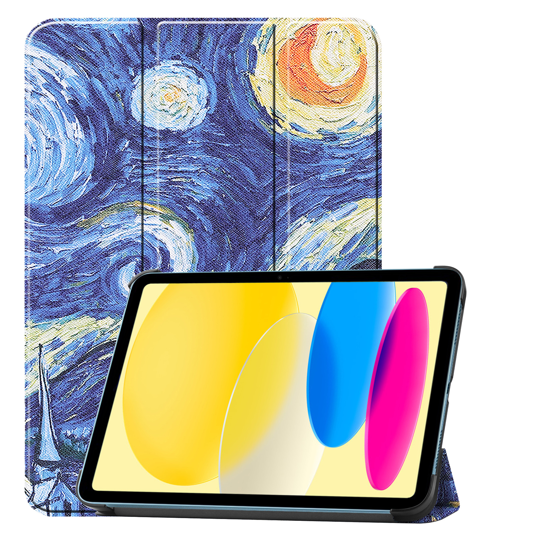 BASEY. Hoesje Geschikt voor iPad 2022 Hoes Case Tablet Hoesje Tri-fold - Hoes Geschikt voor iPad 10 Hoesje Hard Cover Bookcase Hoes - Sterrenhemel