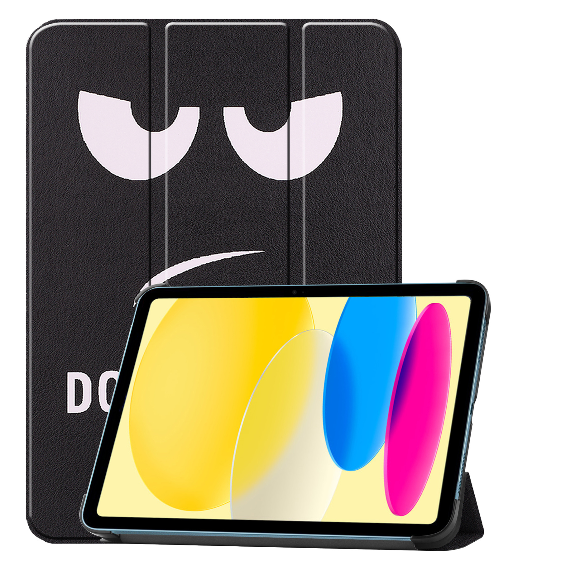 BASEY. Hoesje Geschikt voor iPad 2022 Hoes Case Tablet Hoesje Tri-fold - Hoes Geschikt voor iPad 10 Hoesje Hard Cover Bookcase Hoes - Don't Touch Me