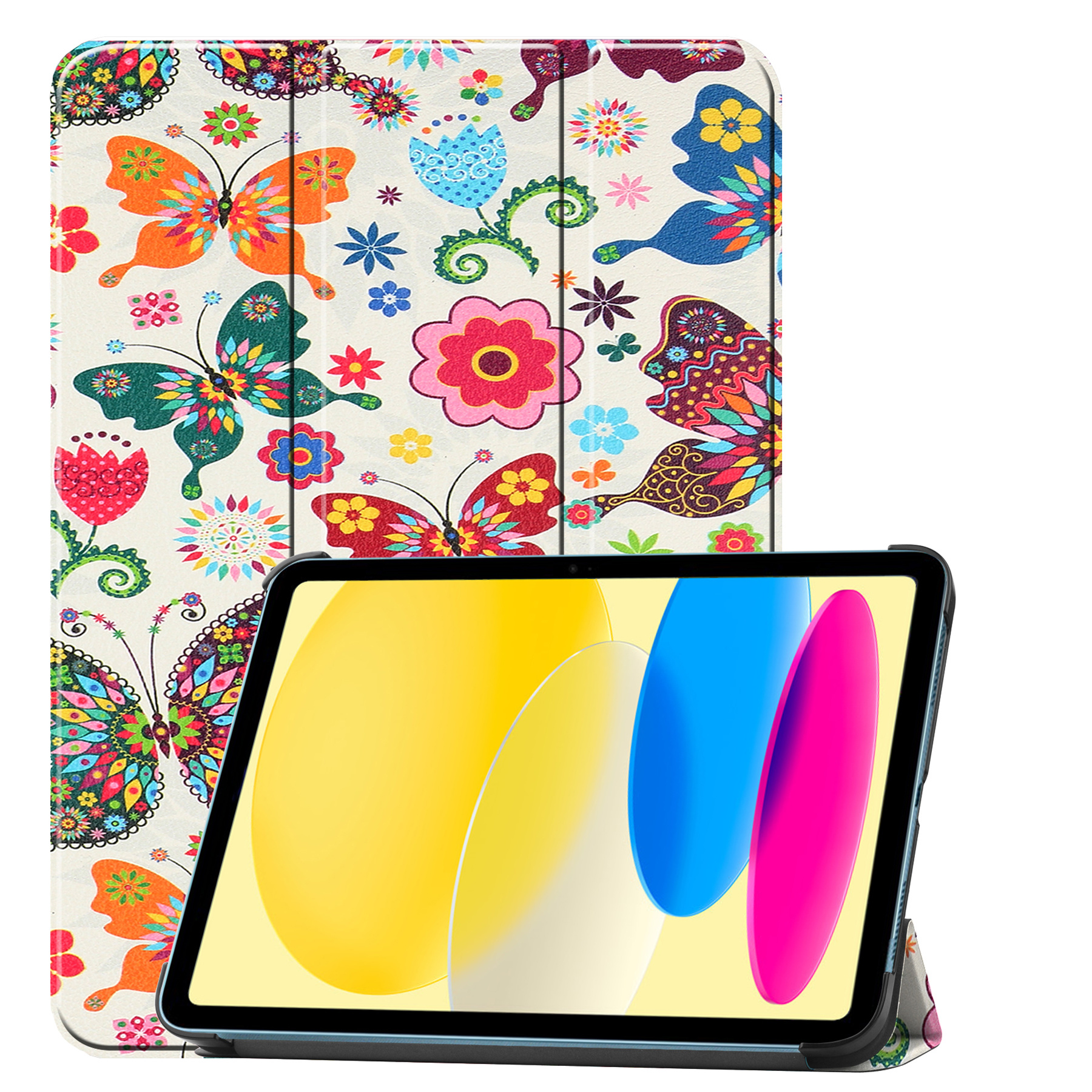 BASEY. Hoesje Geschikt voor iPad 2022 Hoes Case Tablet Hoesje Tri-fold - Hoes Geschikt voor iPad 10 Hoesje Hard Cover Bookcase Hoes - Vlinders