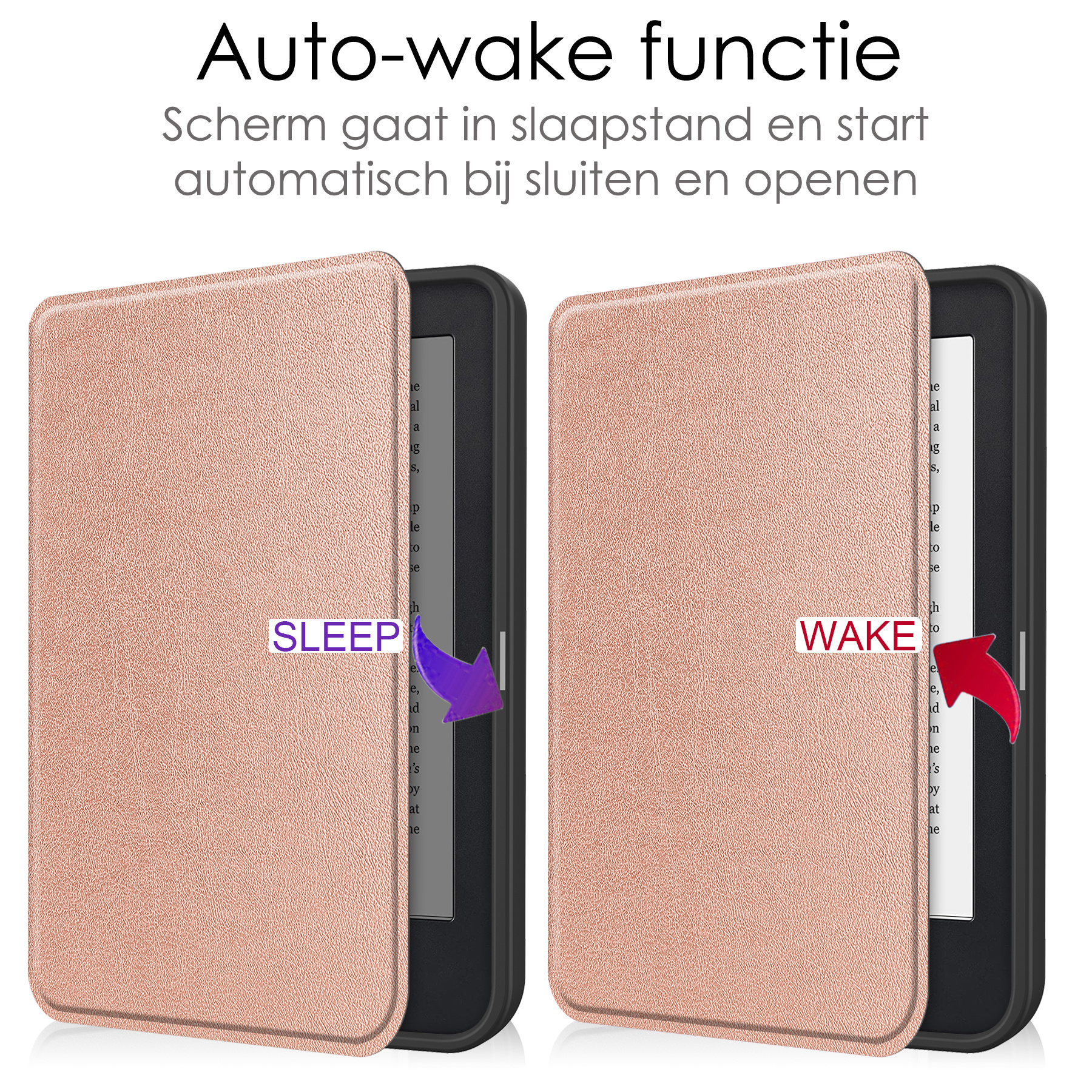 NoXx Hoes Geschikt voor Kobo Clara 2E Hoesje Bookcase Cover Book Case Hoes Sleepcover - Rosé Goud