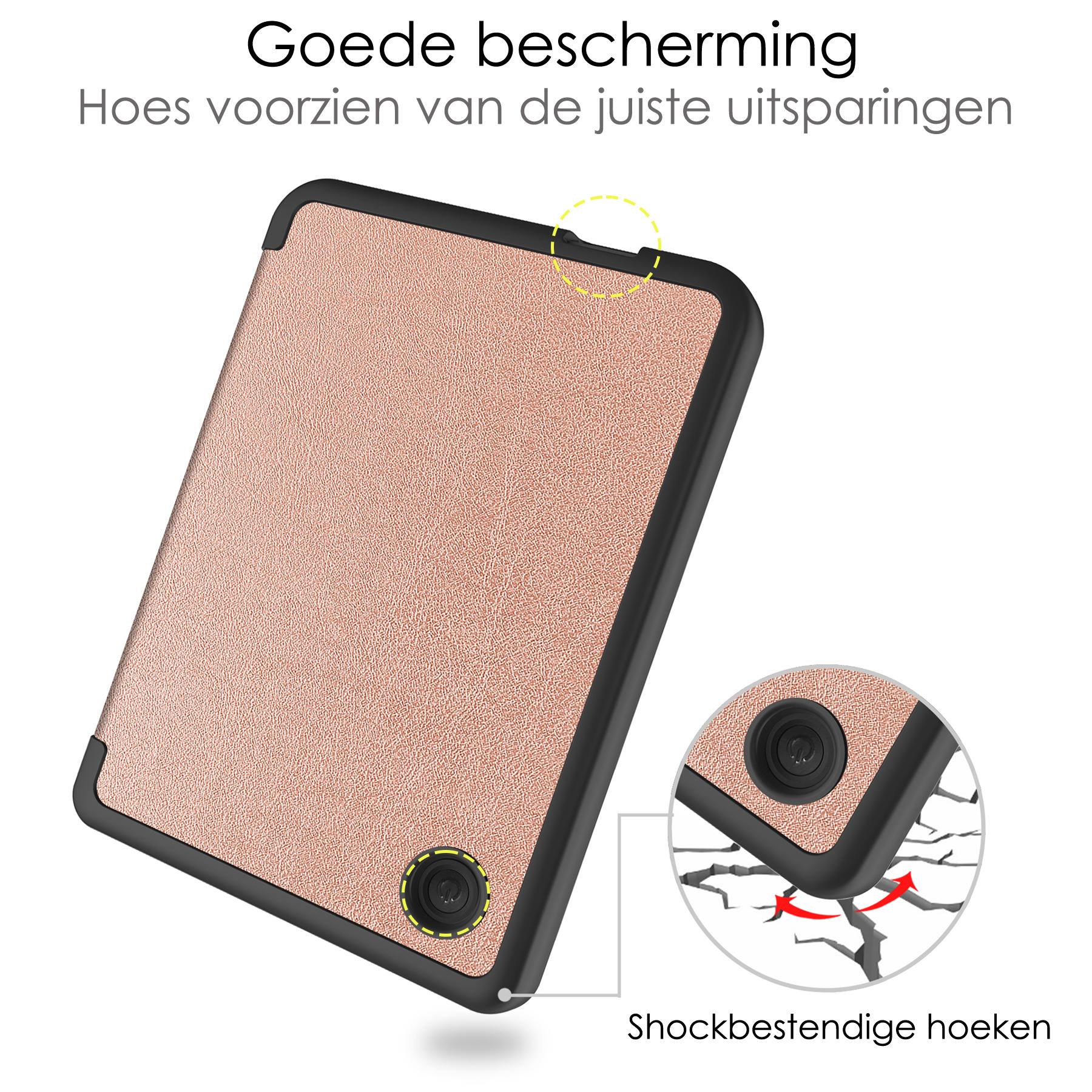 NoXx Hoes Geschikt voor Kobo Clara 2E Hoesje Bookcase Cover Book Case Hoes Sleepcover - Rosé Goud