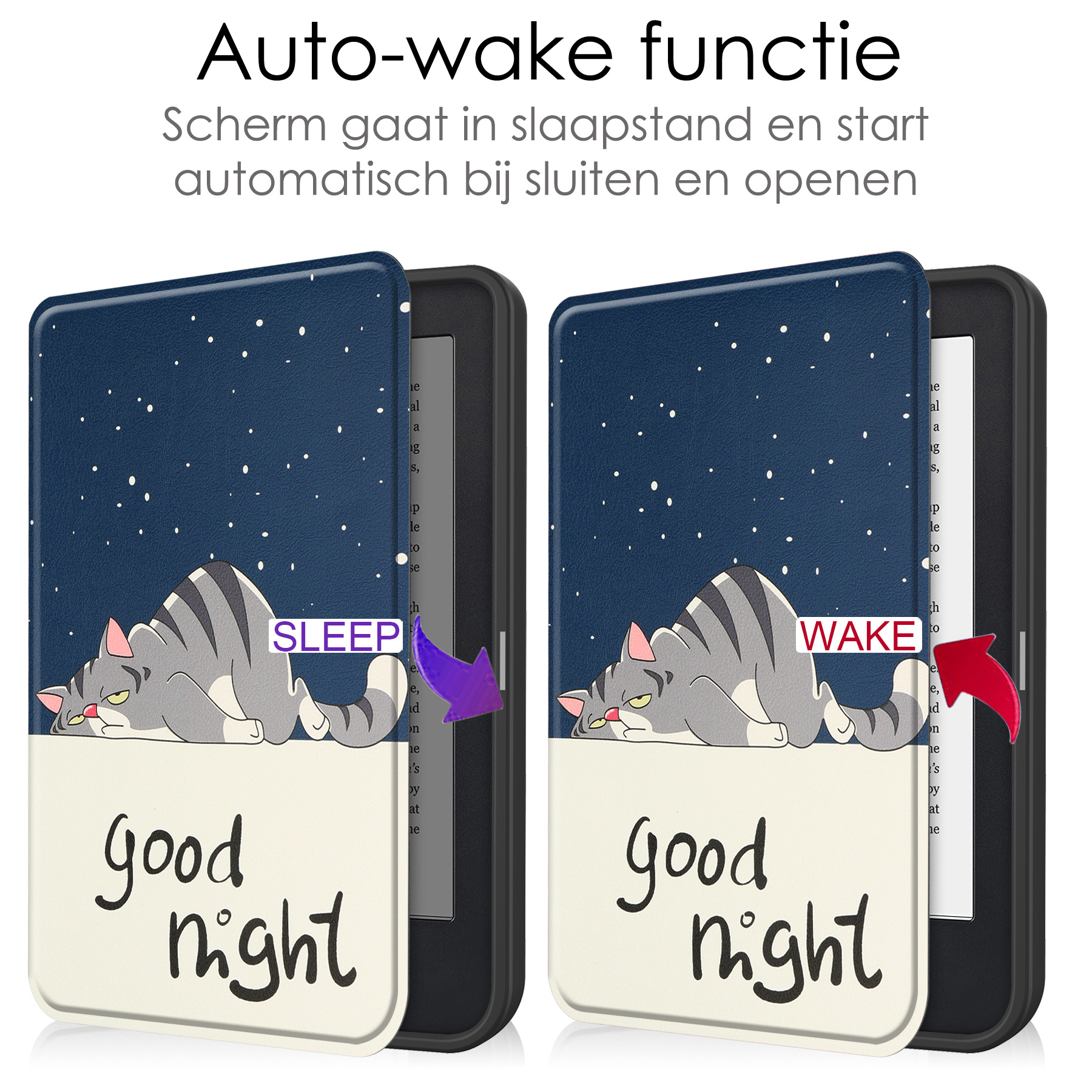 NoXx Hoes Geschikt voor Kobo Clara 2E Hoesje Bookcase Cover Book Case Hoes Sleepcover - Kat