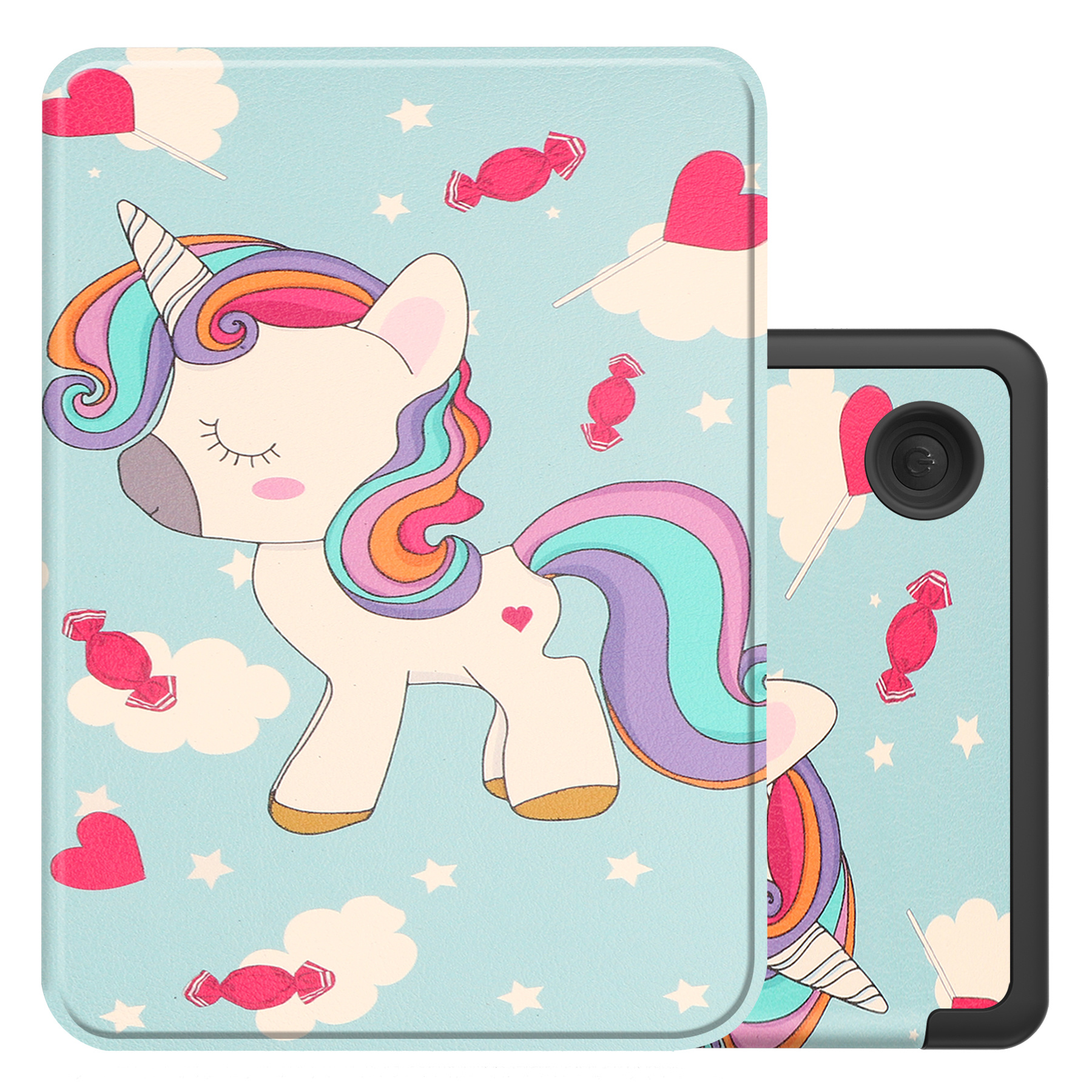 NoXx Hoes Geschikt voor Kobo Clara 2E Hoesje Bookcase Cover Book Case Hoes Sleepcover - Eenhoorn