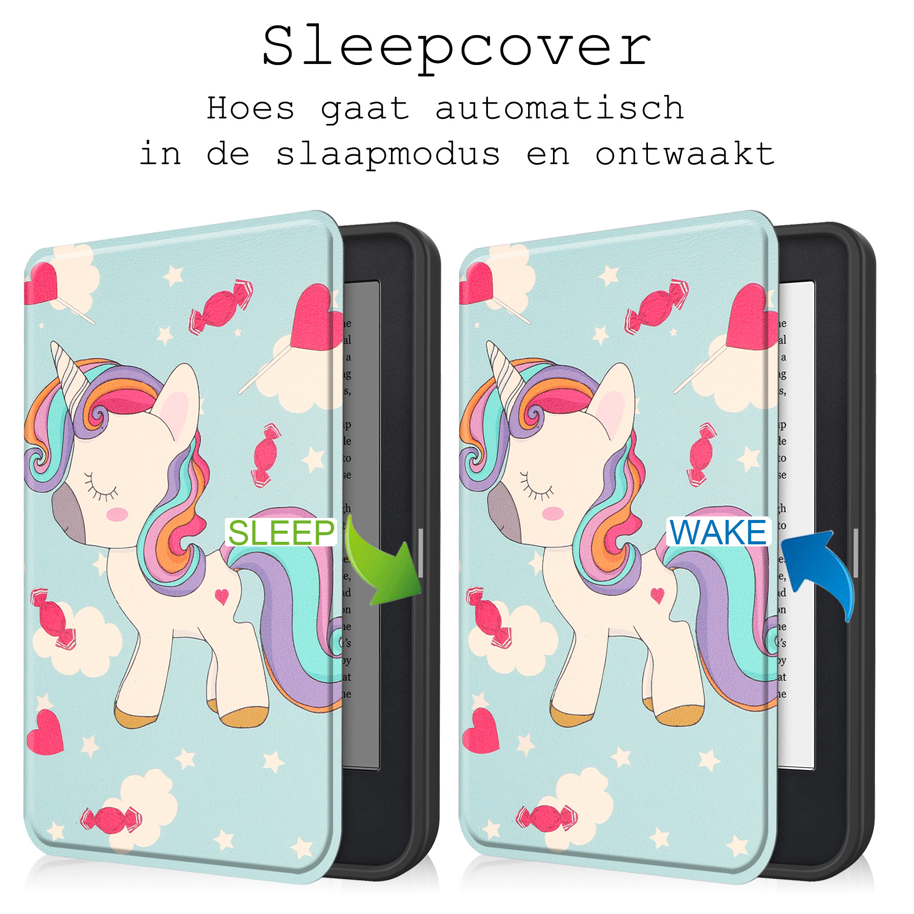 BASEY. Hoes Geschikt voor Kobo Clara 2E Hoesje Bookcase Cover Hoes - Hoesje Geschikt voor Kobo Clara 2E Hoes Cover Case - Eenhoorn
