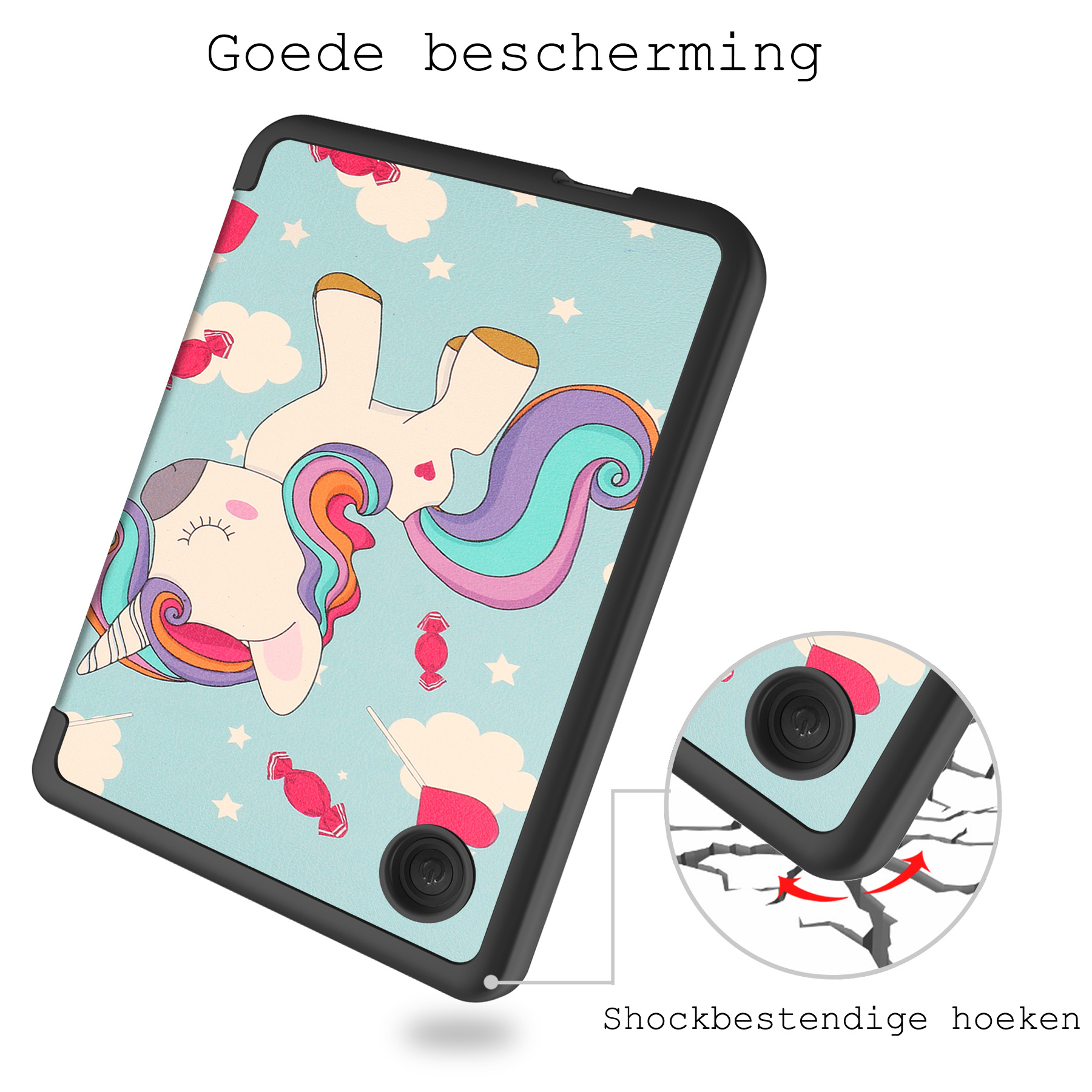 BASEY. Hoes Geschikt voor Kobo Clara 2E Hoesje Bookcase Cover Hoes - Hoesje Geschikt voor Kobo Clara 2E Hoes Cover Case - Eenhoorn