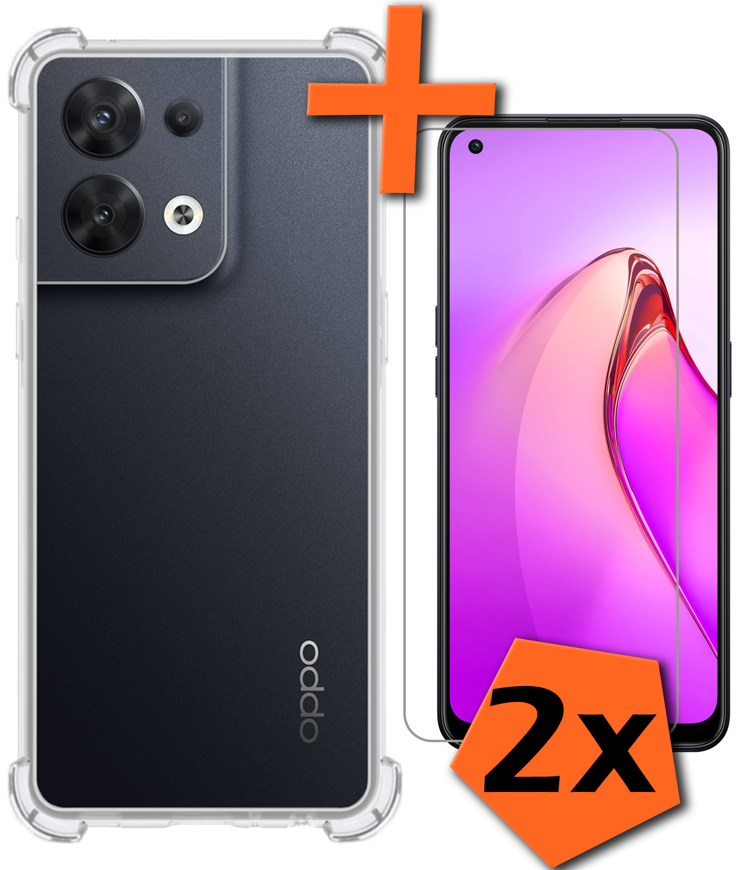 Nomfy Hoesje Geschikt voor OPPO Reno 8 Pro Hoesje Shock Proof Cover Case Shockproof Met 2x Screenprotector - Hoes Geschikt voor OPPO Reno 8 Pro Hoes Siliconen Back Case - Transparant