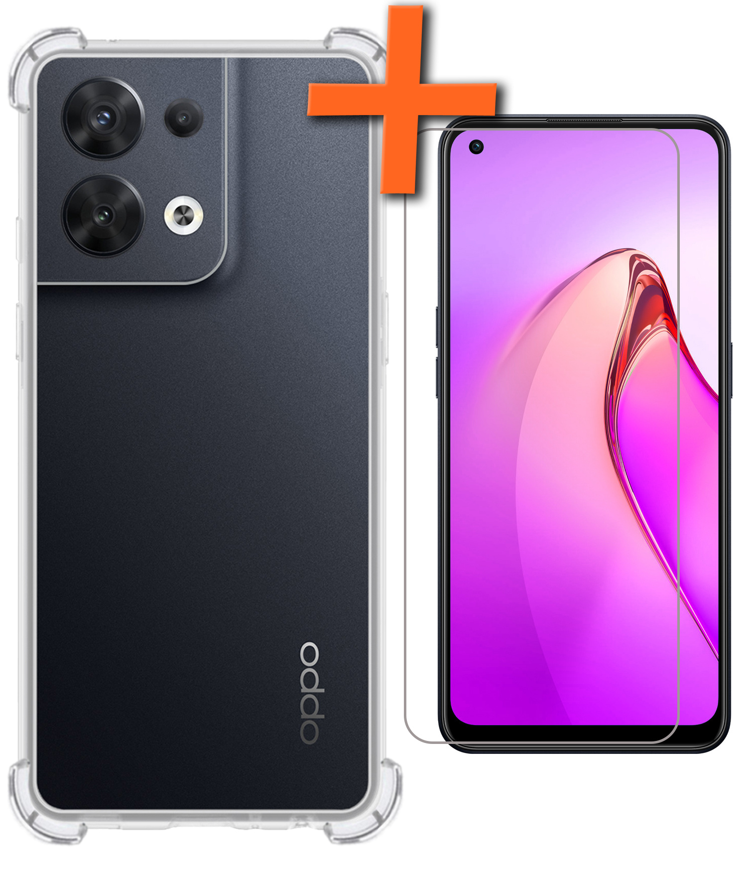 Nomfy Hoesje Geschikt voor OPPO Reno 8 Pro Hoesje Shock Proof Cover Case Shockproof Met Screenprotector - Hoes Geschikt voor OPPO Reno 8 Pro Hoes Siliconen Back Case - Transparant