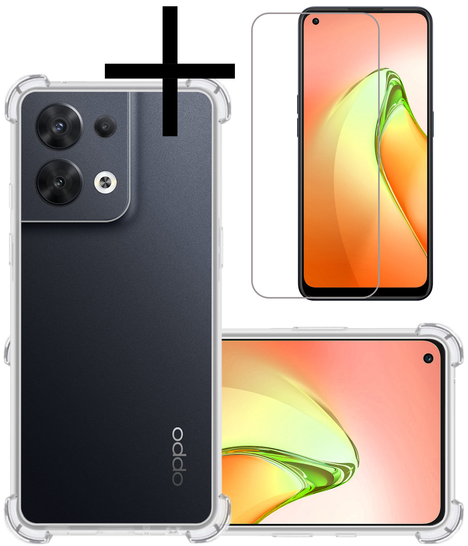 NoXx Hoes Geschikt voor OPPO Reno 8 Pro Hoesje Siliconen Cover Shock Proof Back Case Shockproof Hoes Met Screenprotector - Transparant