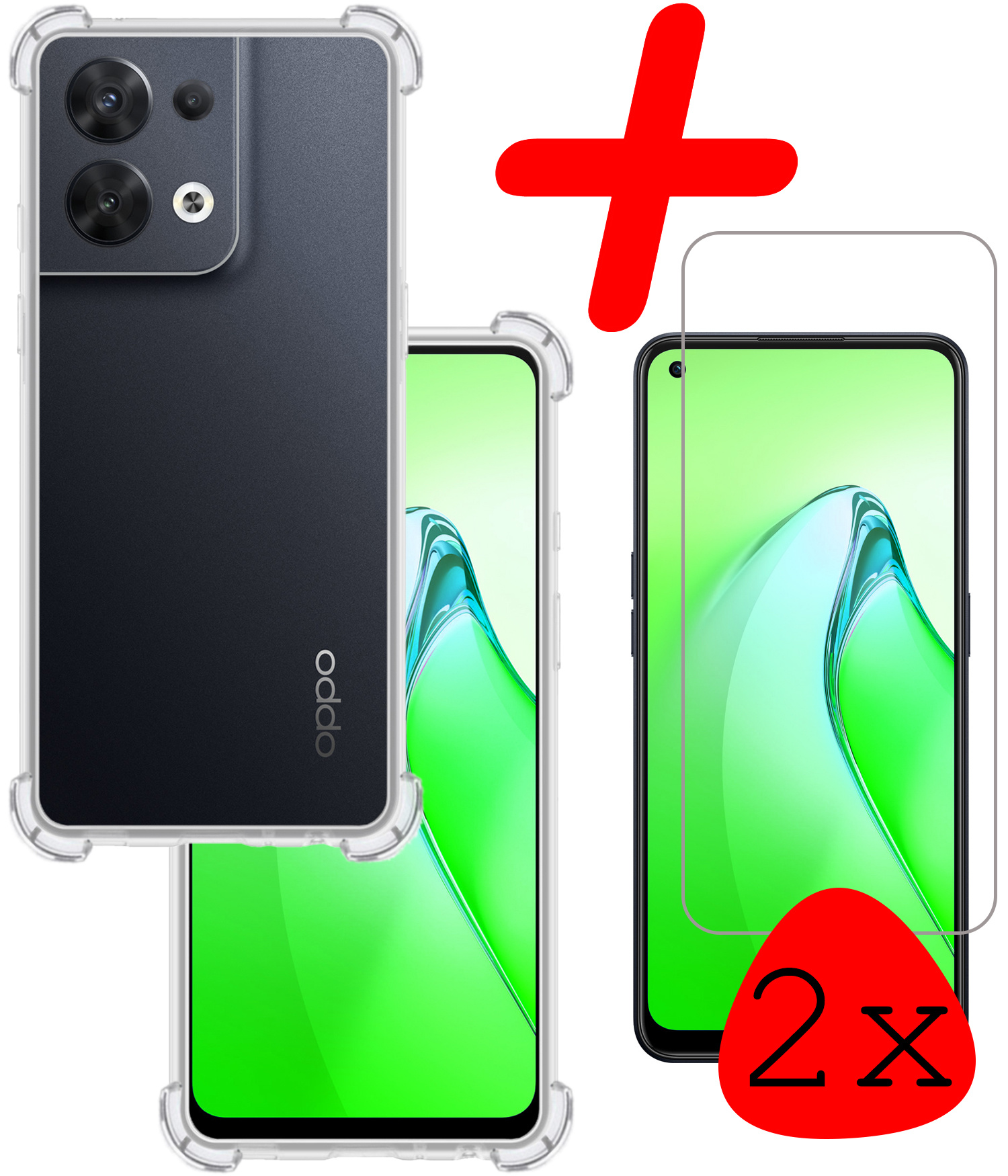 BASEY. Hoes Geschikt voor OPPO Reno 8 Pro Hoesje Shock Proof Case Hoes Siliconen Met 2x Screenprotector - Hoesje Geschikt voor OPPO Reno 8 Pro Hoes Cover Shockproof - Transparant