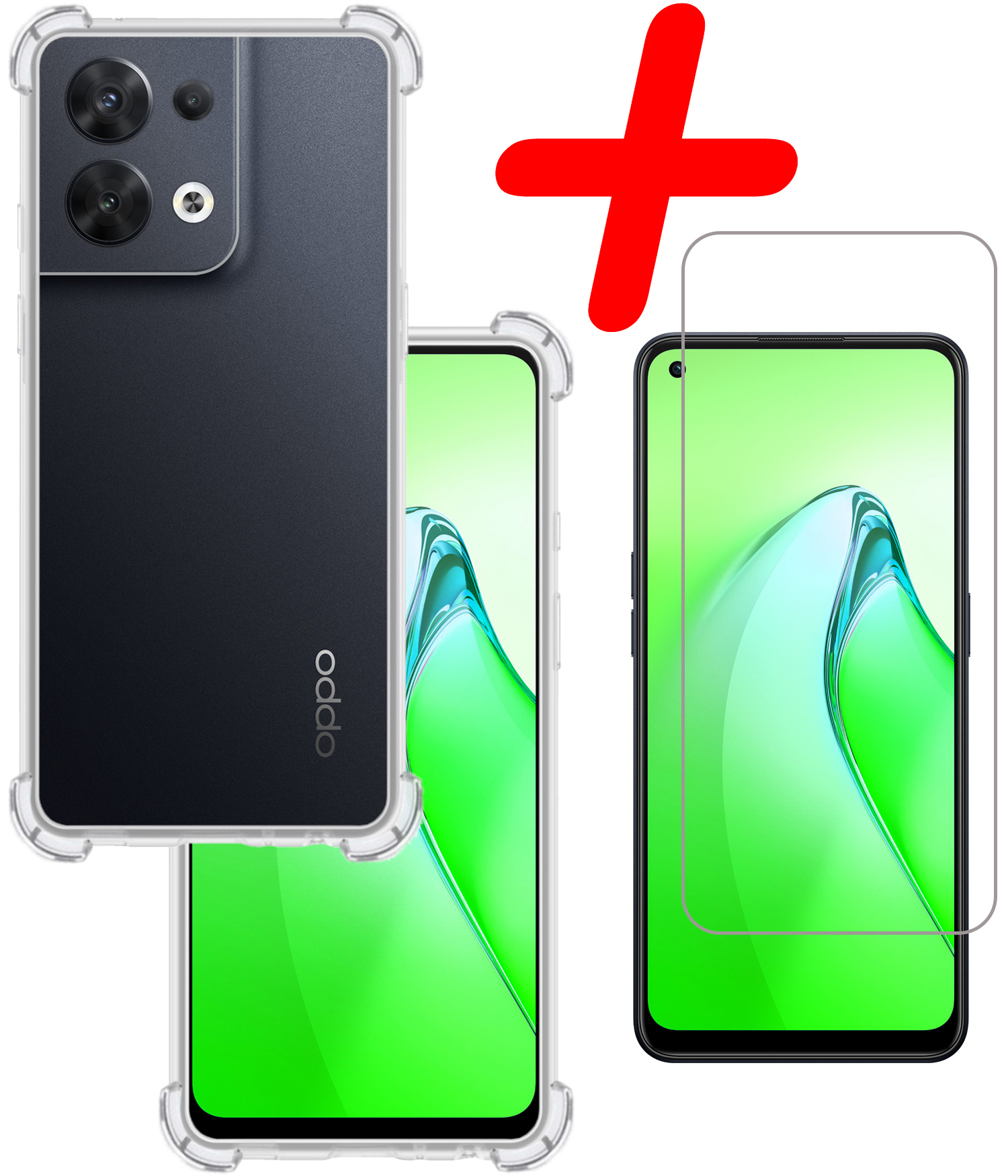 BASEY. Hoes Geschikt voor OPPO Reno 8 Pro Hoesje Shock Proof Case Hoes Siliconen Met Screenprotector - Hoesje Geschikt voor OPPO Reno 8 Pro Hoes Cover Shockproof - Transparant