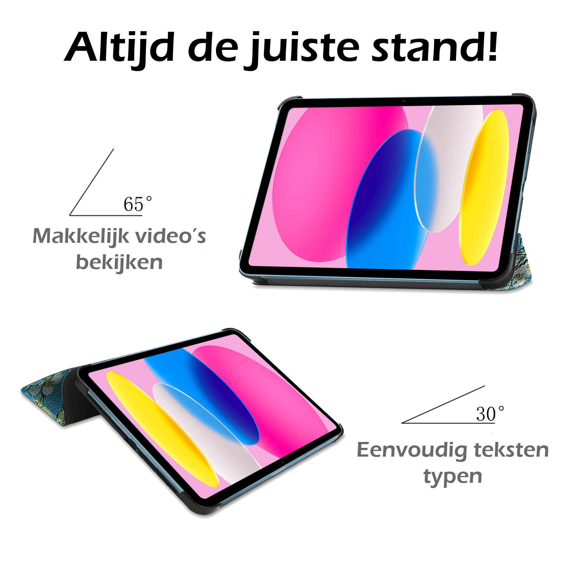 Nomfy Hoes Geschikt voor iPad 2022 Hoes Tri-fold Tablet Hoesje Case - Hoesje Geschikt voor iPad 10 Hoesje Hardcover Bookcase - Bloesem