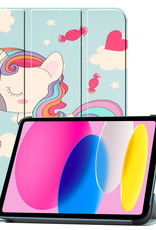 Nomfy Hoes Geschikt voor iPad 2022 Hoes Tri-fold Tablet Hoesje Case - Hoesje Geschikt voor iPad 10 Hoesje Hardcover Bookcase - Eenhoorn