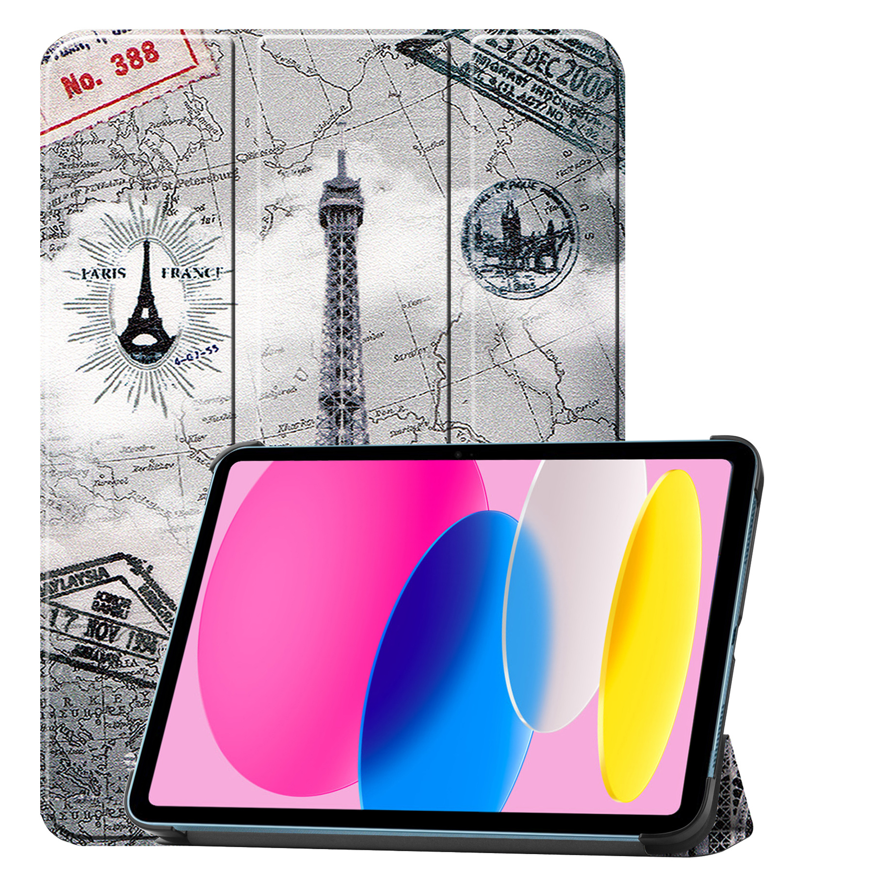 Nomfy Hoes Geschikt voor iPad 2022 Hoes Tri-fold Tablet Hoesje Case - Hoesje Geschikt voor iPad 10 Hoesje Hardcover Bookcase - Eiffeltoren