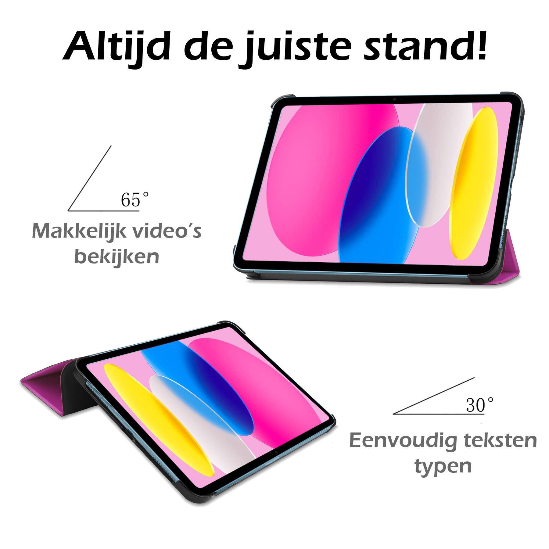Nomfy Hoes Geschikt voor iPad 2022 Hoes Tri-fold Tablet Hoesje Case - Hoesje Geschikt voor iPad 10 Hoesje Hardcover Bookcase - Paars