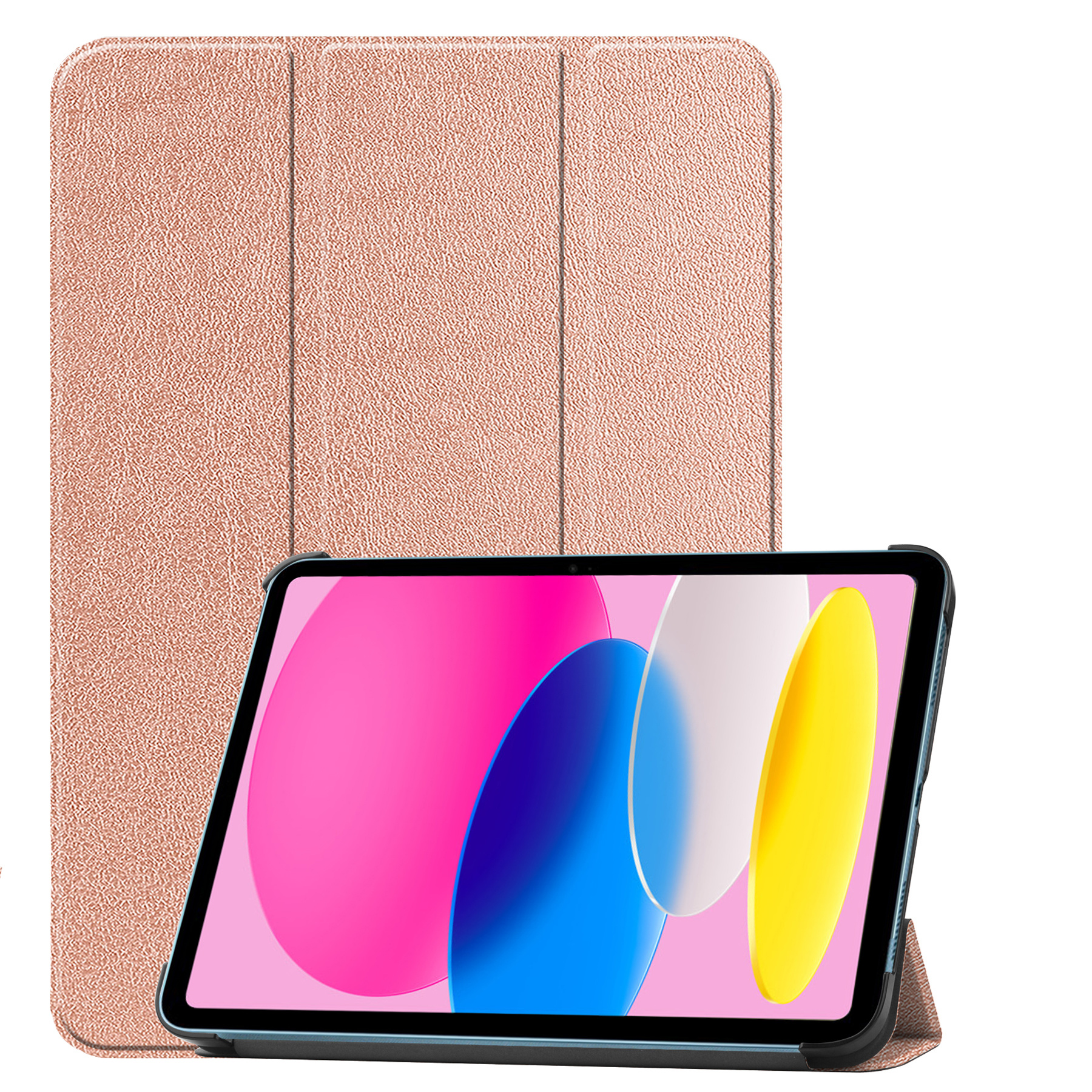 Nomfy Hoes Geschikt voor iPad 2022 Hoes Tri-fold Tablet Hoesje Case - Hoesje Geschikt voor iPad 10 Hoesje Hardcover Bookcase - Rosé goud