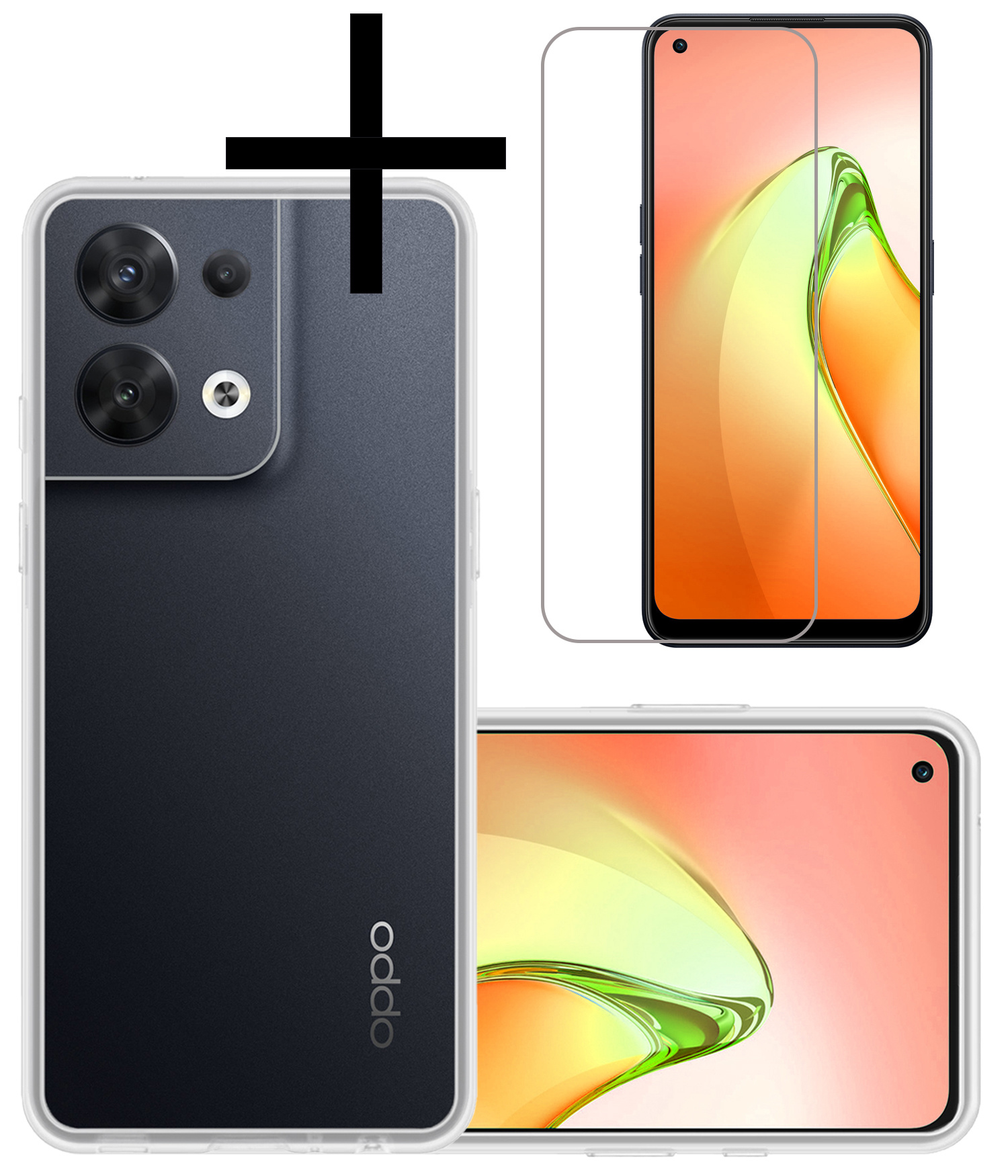 Oppo Reno8 Hoesje Back Cover Siliconen Case Hoes Met Screenprotector - Transparant