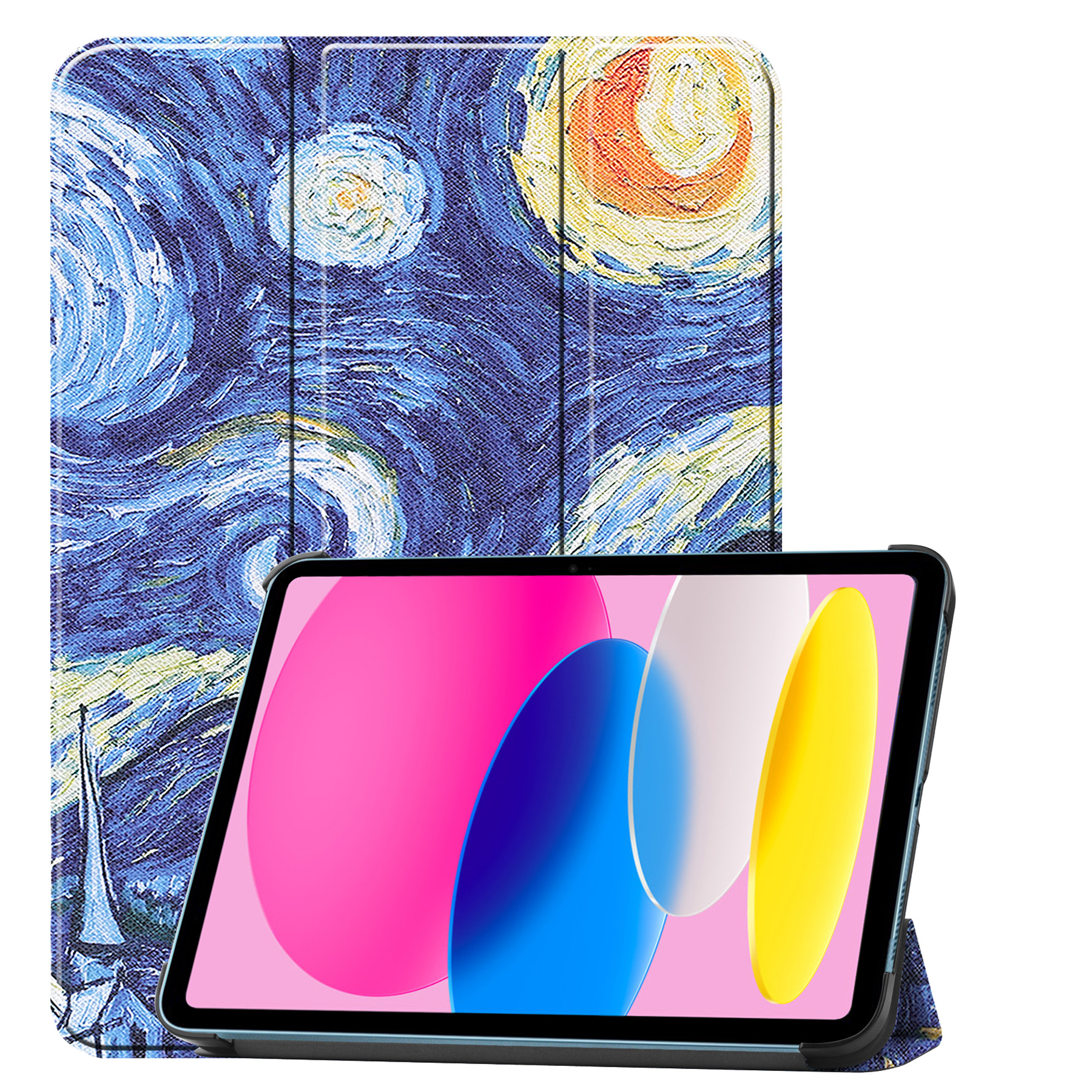 Nomfy Hoes Geschikt voor iPad 2022 Hoes Tri-fold Tablet Hoesje Case - Hoesje Geschikt voor iPad 10 Hoesje Hardcover Bookcase - Sterrenhemel