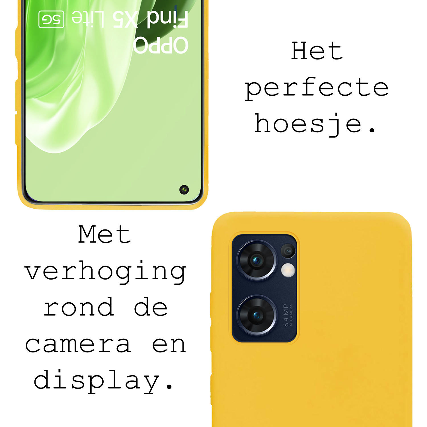 BASEY. Hoes Geschikt voor OPPO Find X5 Lite Hoesje Siliconen Back Cover Case Met Screenprotector - Hoesje Geschikt voor OPPO X5 Lite Hoes Cover Hoesje - Geel