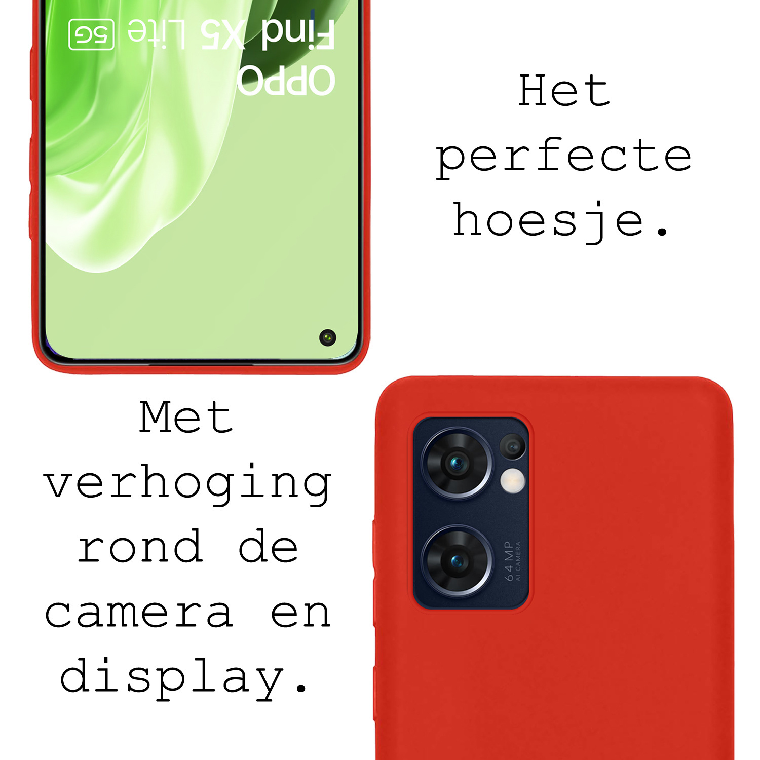 BASEY. Hoes Geschikt voor OPPO Find X5 Lite Hoesje Siliconen Back Cover Case Met Screenprotector - Hoesje Geschikt voor OPPO X5 Lite Hoes Cover Hoesje - Rood