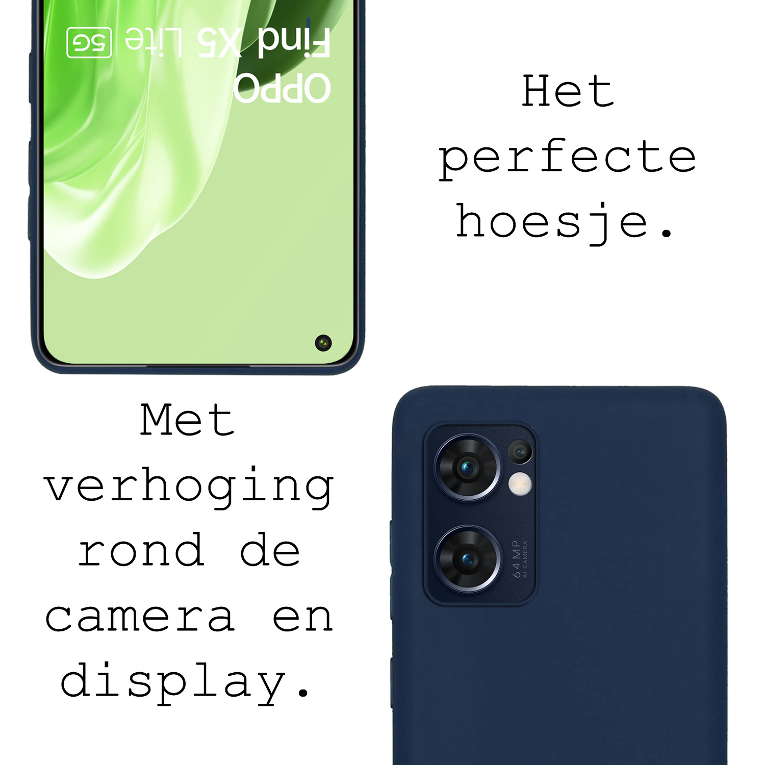 BASEY. Hoes Geschikt voor OPPO Find X5 Lite Hoesje Siliconen Back Cover Case Met 2x Screenprotector - Hoesje Geschikt voor OPPO X5 Lite Hoes Cover Hoesje - Donkerblauw