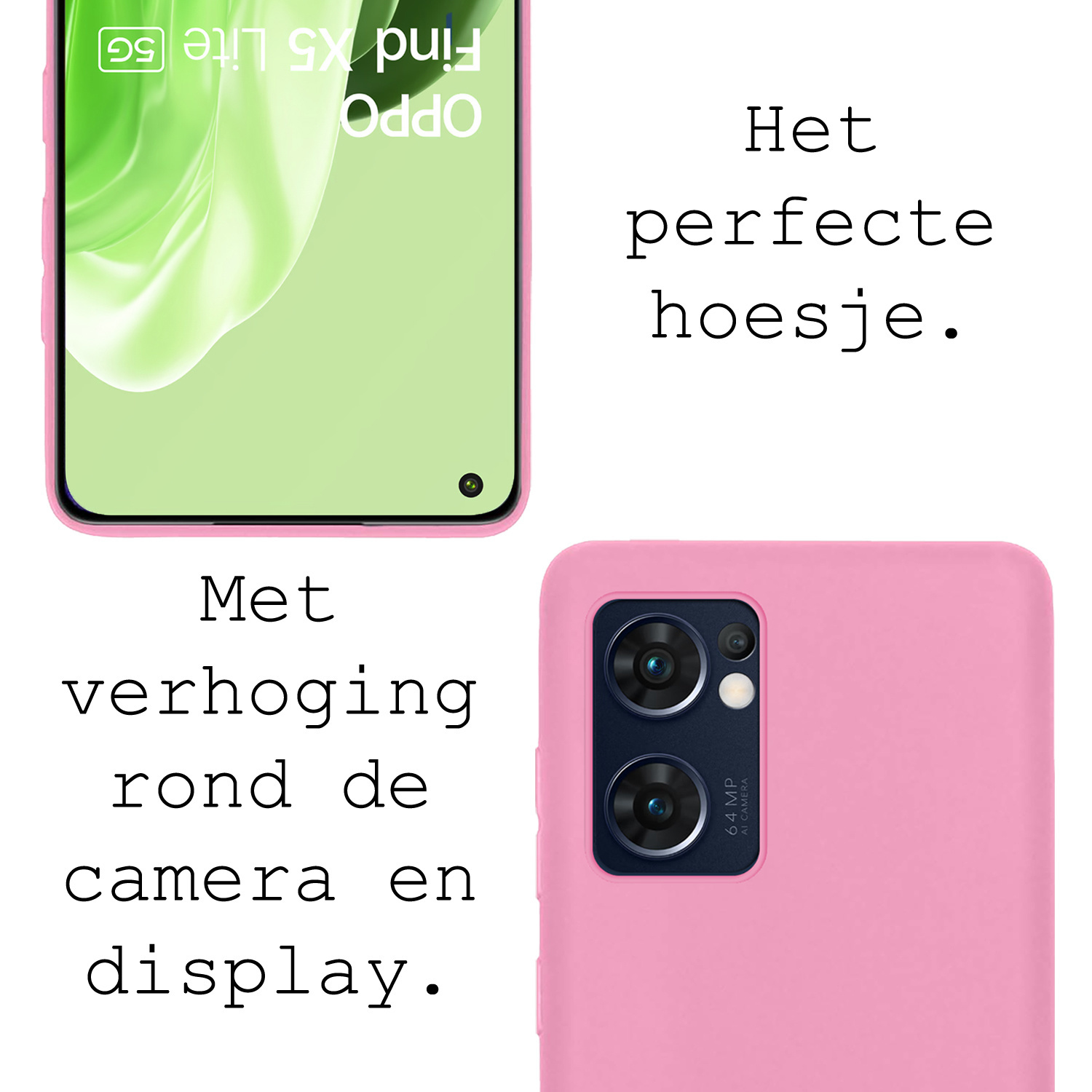 BASEY. Hoes Geschikt voor OPPO Find X5 Lite Hoesje Siliconen Back Cover Case Met 2x Screenprotector - Hoesje Geschikt voor OPPO X5 Lite Hoes Cover Hoesje - Lichtroze