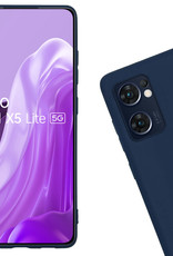 OPPO Find X5 Lite Hoesje Siliconen Case Back Cover Met 2x Screenprotector - OPPO Find X5 Lite Hoes Cover Silicone - Donker Blauw