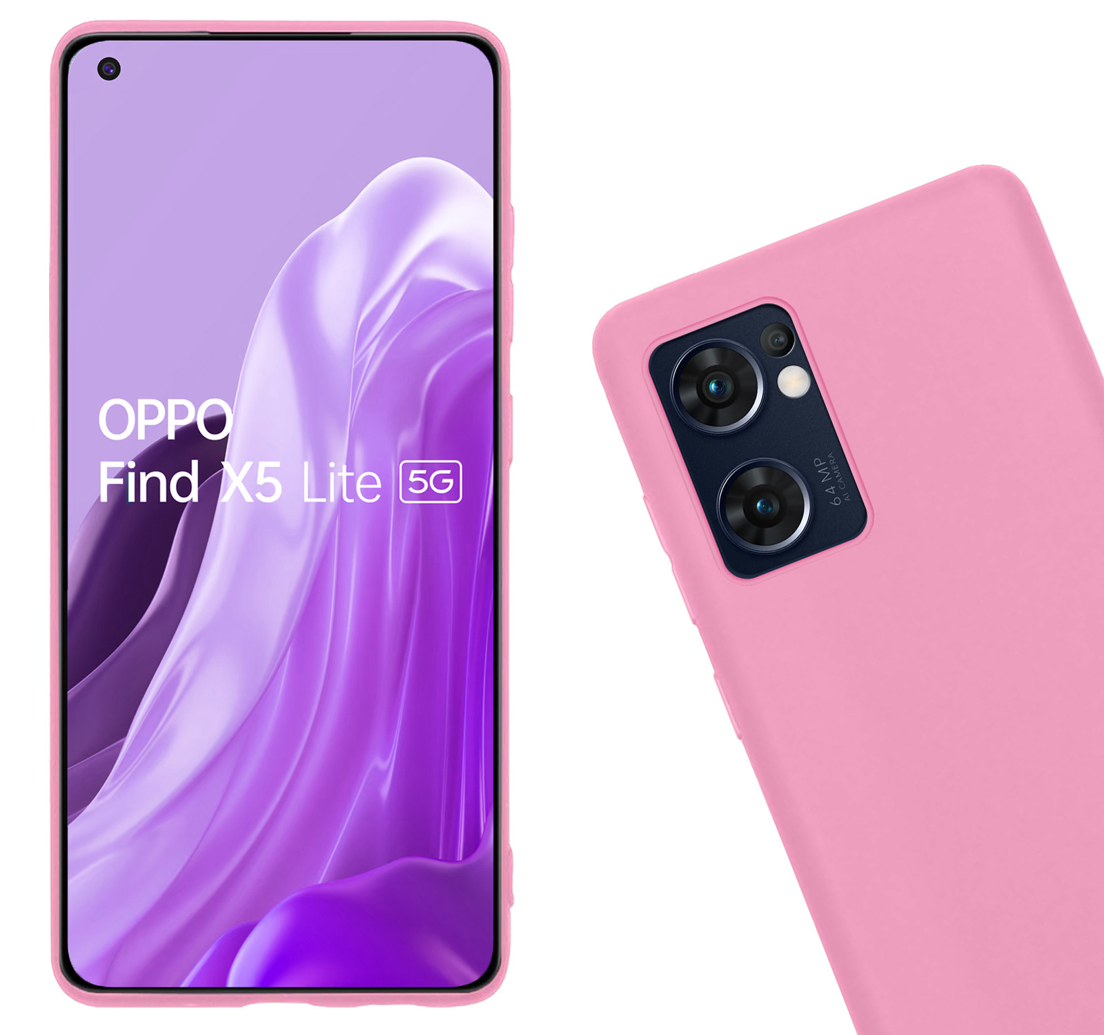Nomfy Hoesje Geschikt voor OPPO Find X5 Lite Hoesje Siliconen Cover Case Met 2x Screenprotector - Hoes Geschikt voor OPPO X5 Lite Hoes Back Case - Lichtroze