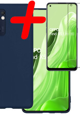 Hoes Geschikt voor OPPO Find X5 Lite Hoesje Siliconen Back Cover Case Met Screenprotector - Hoesje Geschikt voor OPPO X5 Lite Hoes Cover Hoesje - Donkerblauw