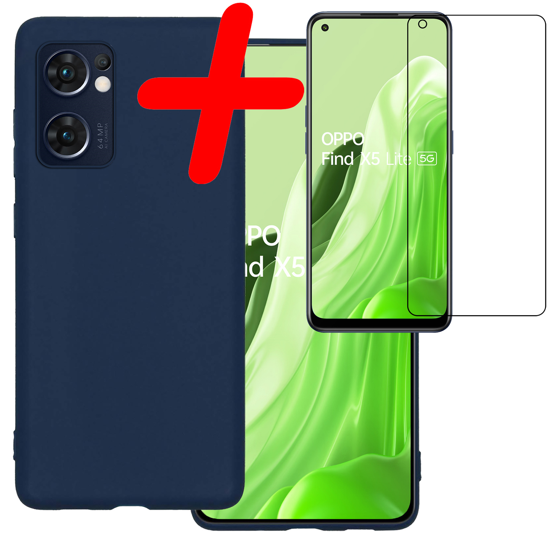BASEY. Hoes Geschikt voor OPPO Find X5 Lite Hoesje Siliconen Back Cover Case Met Screenprotector - Hoesje Geschikt voor OPPO X5 Lite Hoes Cover Hoesje - Donkerblauw