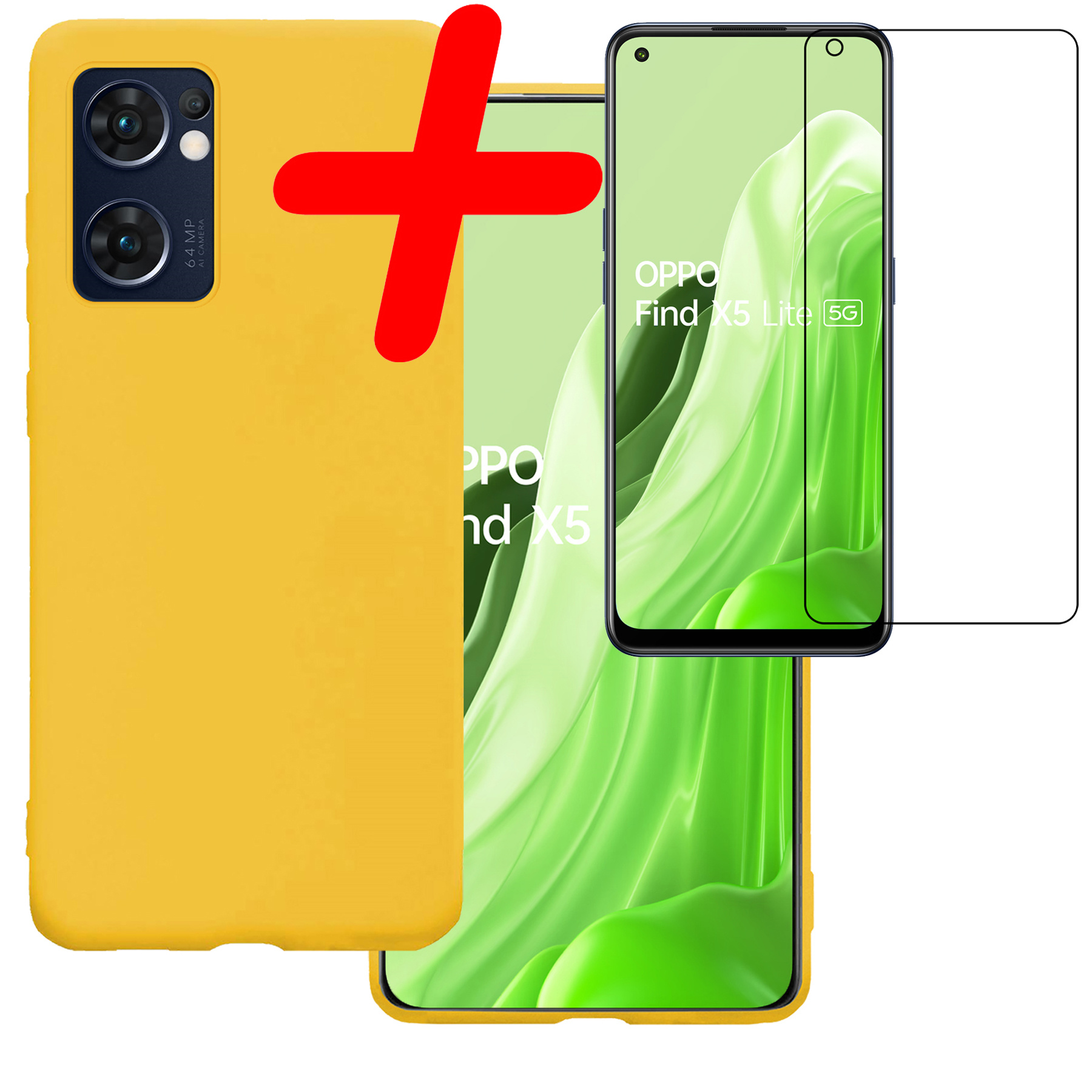 BASEY. Hoes Geschikt voor OPPO Find X5 Lite Hoesje Siliconen Back Cover Case Met Screenprotector - Hoesje Geschikt voor OPPO X5 Lite Hoes Cover Hoesje - Geel