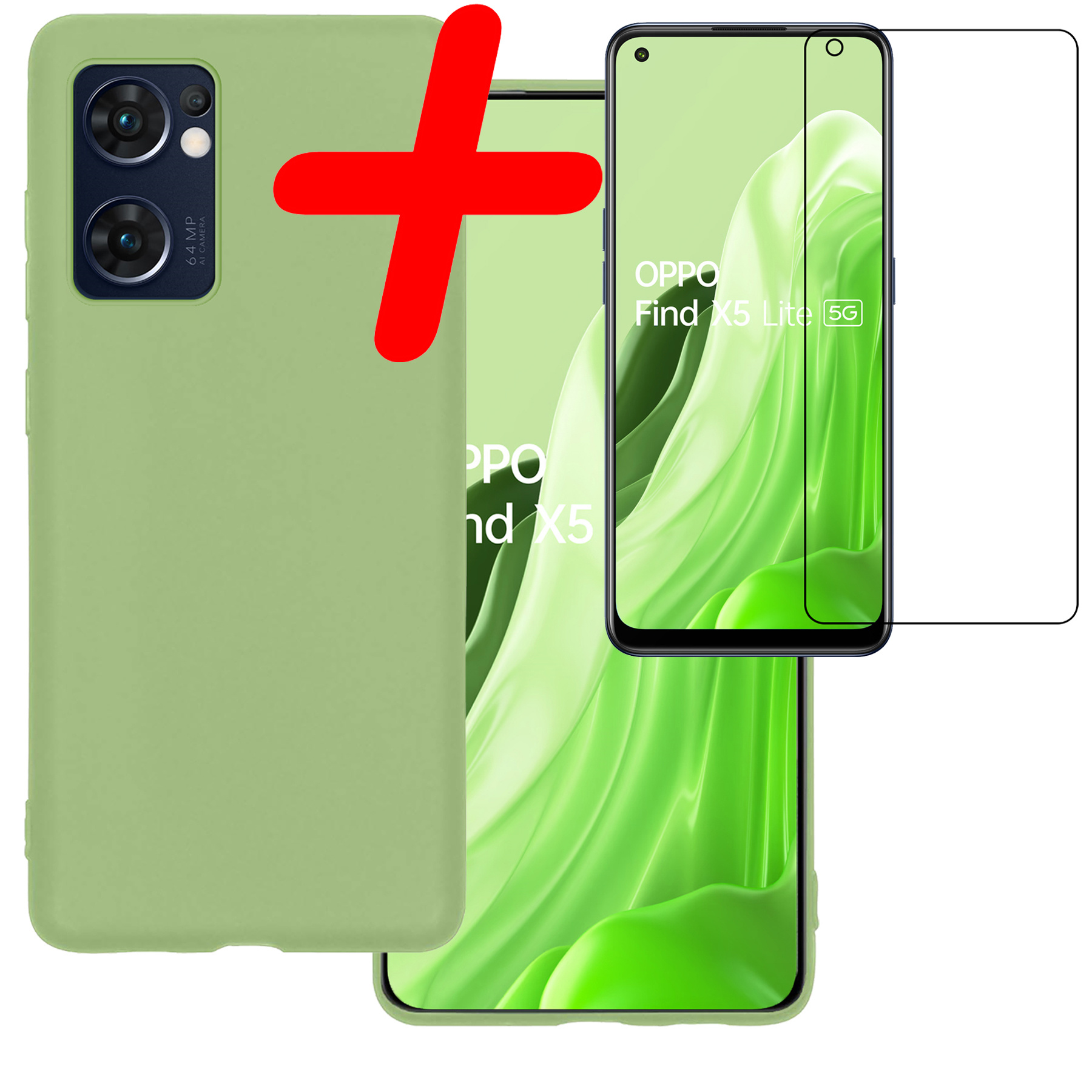 BASEY. Hoes Geschikt voor OPPO Find X5 Lite Hoesje Siliconen Back Cover Case Met Screenprotector - Hoesje Geschikt voor OPPO X5 Lite Hoes Cover Hoesje - Groen