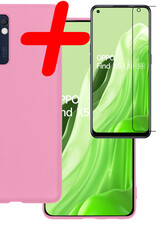 OPPO Find X5 Lite Hoesje Siliconen Back Cover Case Met Screenprotector - OPPO Find X5 Lite Hoes Silicone Case Hoesje - Licht Roze