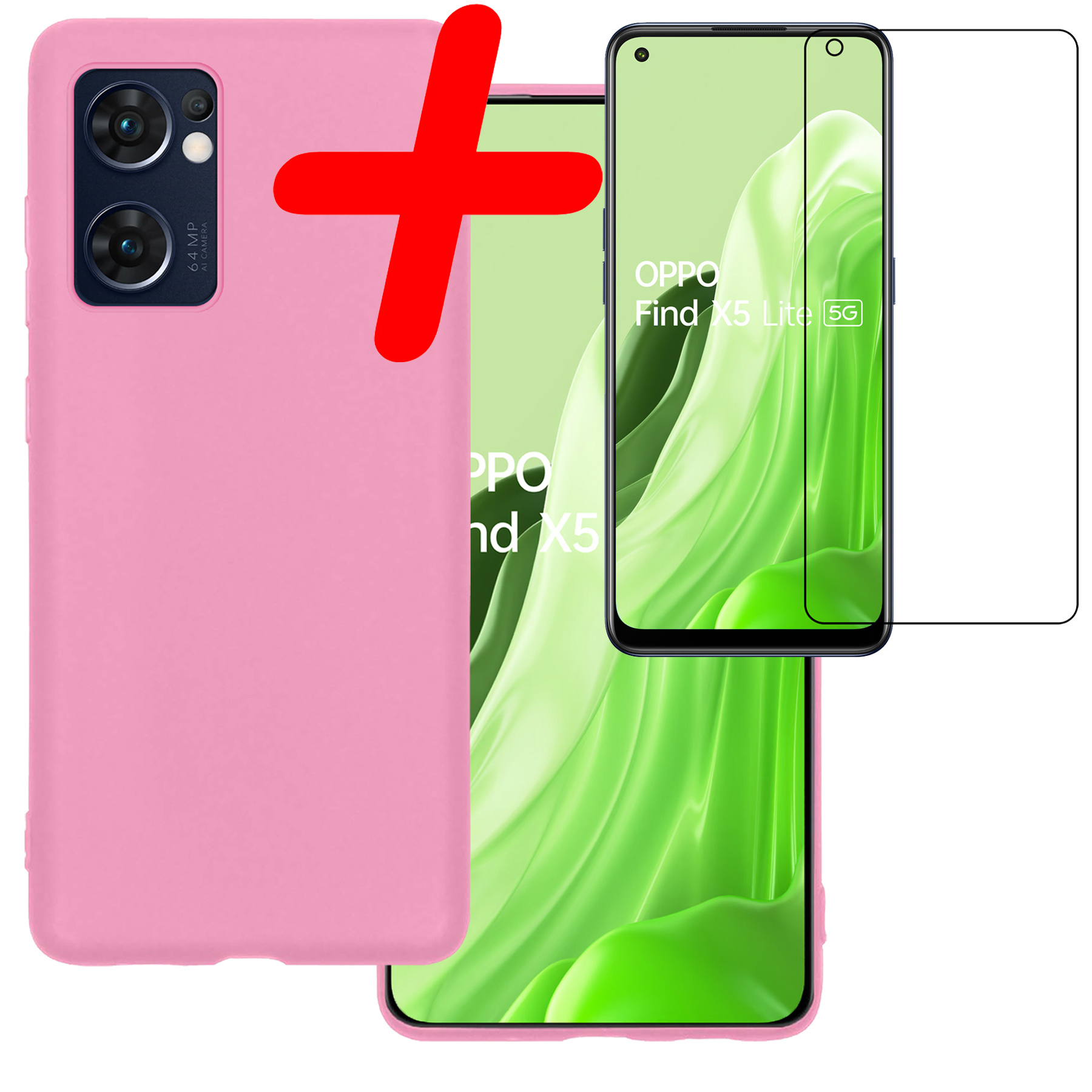 BASEY. Hoes Geschikt voor OPPO Find X5 Lite Hoesje Siliconen Back Cover Case Met Screenprotector - Hoesje Geschikt voor OPPO X5 Lite Hoes Cover Hoesje - Lichtroze