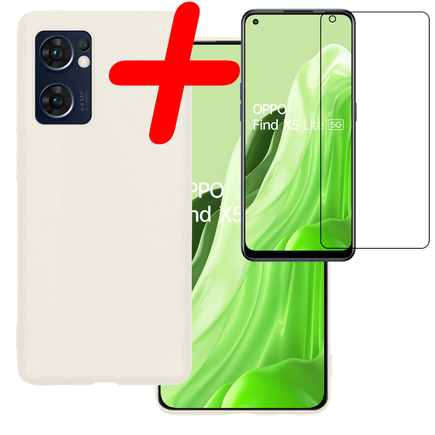 BASEY. Hoes Geschikt voor OPPO Find X5 Lite Hoesje Siliconen Back Cover Case Met Screenprotector - Hoesje Geschikt voor OPPO X5 Lite Hoes Cover Hoesje - Wit