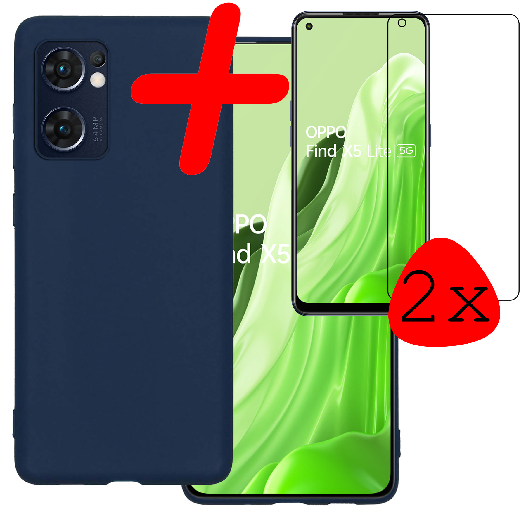 BASEY. Hoes Geschikt voor OPPO Find X5 Lite Hoesje Siliconen Back Cover Case Met 2x Screenprotector - Hoesje Geschikt voor OPPO X5 Lite Hoes Cover Hoesje - Donkerblauw