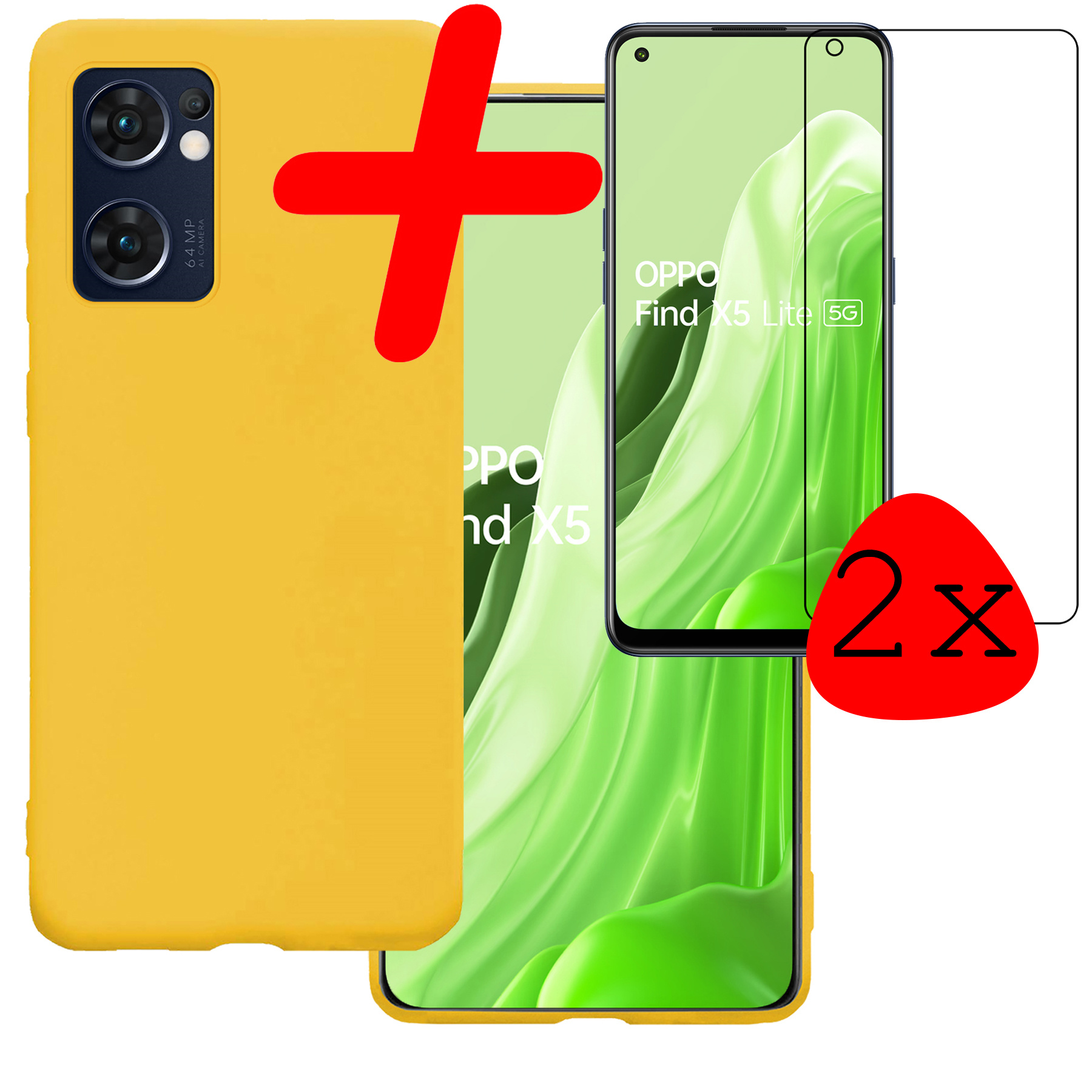 BASEY. Hoes Geschikt voor OPPO Find X5 Lite Hoesje Siliconen Back Cover Case Met 2x Screenprotector - Hoesje Geschikt voor OPPO X5 Lite Hoes Cover Hoesje - Geel
