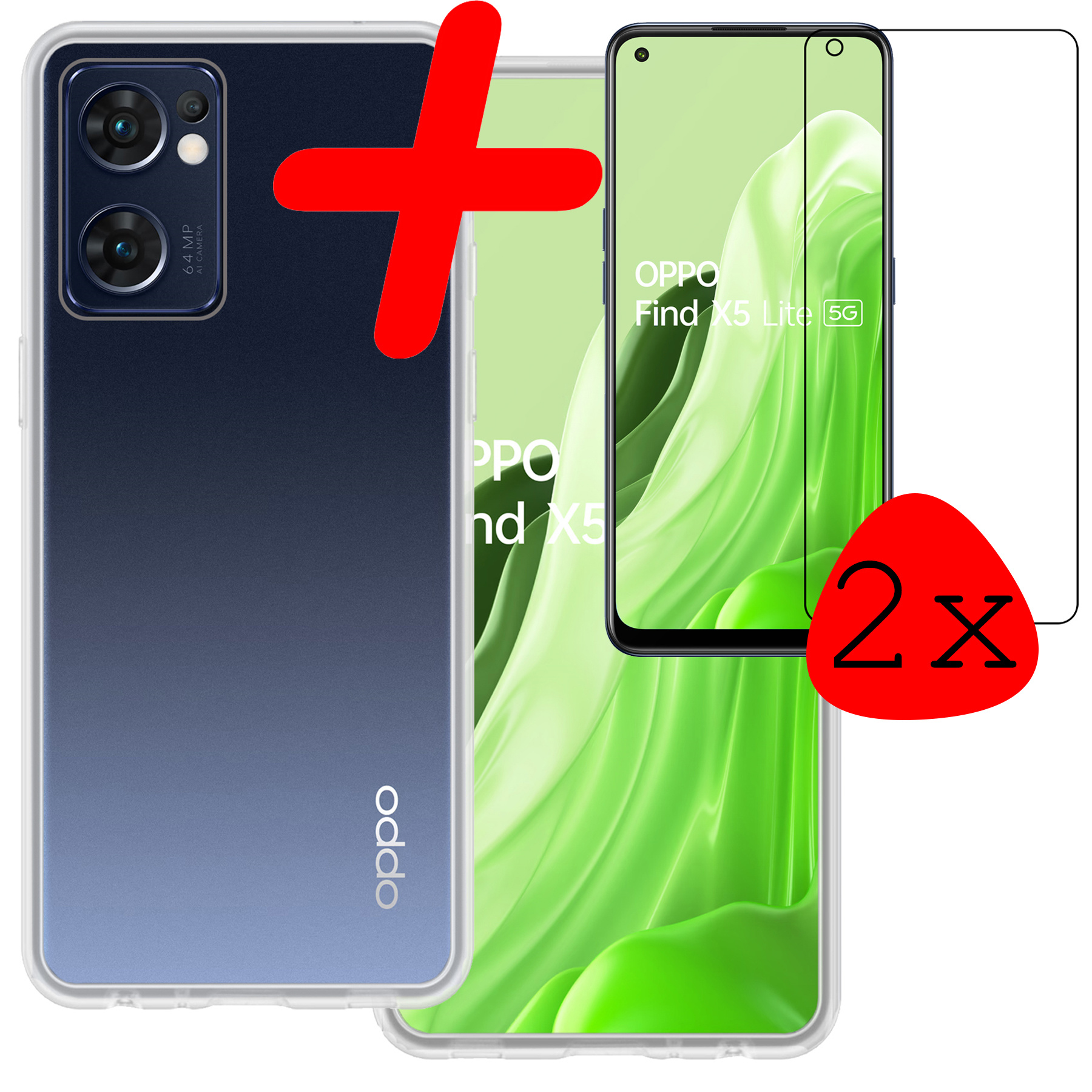 BASEY. Hoes Geschikt voor OPPO Find X5 Lite Hoesje Siliconen Back Cover Case Met 2x Screenprotector - Hoesje Geschikt voor OPPO X5 Lite Hoes Cover Hoesje - Rood