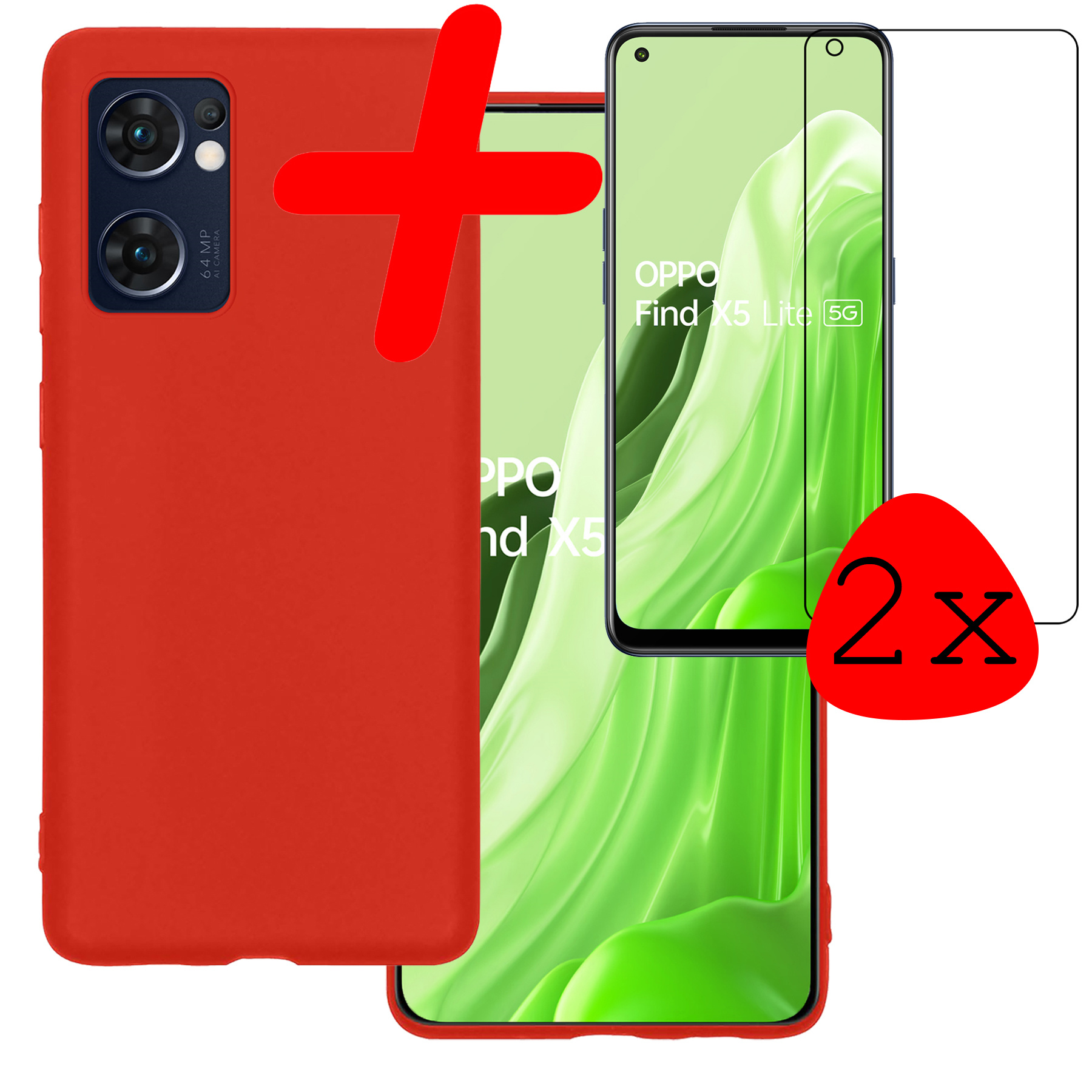 BASEY. Hoes Geschikt voor OPPO Find X5 Lite Hoesje Siliconen Back Cover Case Met 2x Screenprotector - Hoesje Geschikt voor OPPO X5 Lite Hoes Cover Hoesje - Transparant