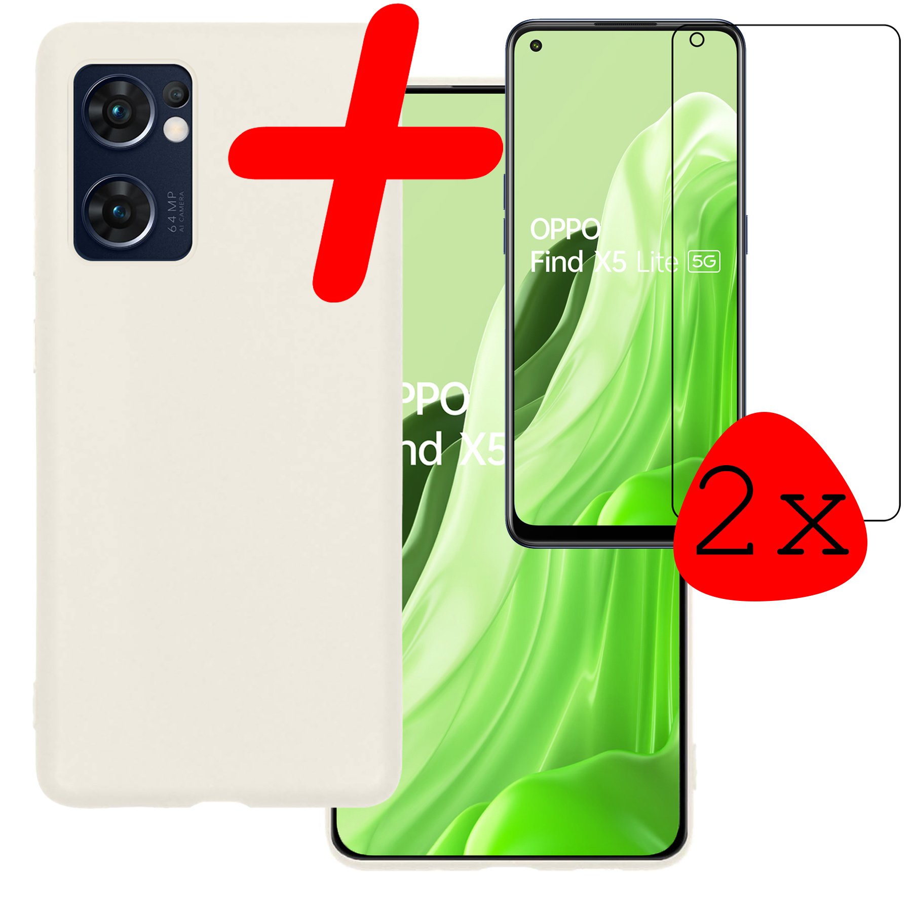 BASEY. Hoes Geschikt voor OPPO Find X5 Lite Hoesje Siliconen Back Cover Case Met 2x Screenprotector - Hoesje Geschikt voor OPPO X5 Lite Hoes Cover Hoesje - Wit