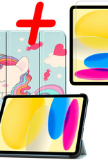 BASEY. Hoesje Geschikt voor iPad 2022 Hoes Case Tablet Hoesje Tri-fold Met Screenprotector - Hoes Geschikt voor iPad 10 Hoesje Hard Cover Bookcase Hoes - Eenhoorn