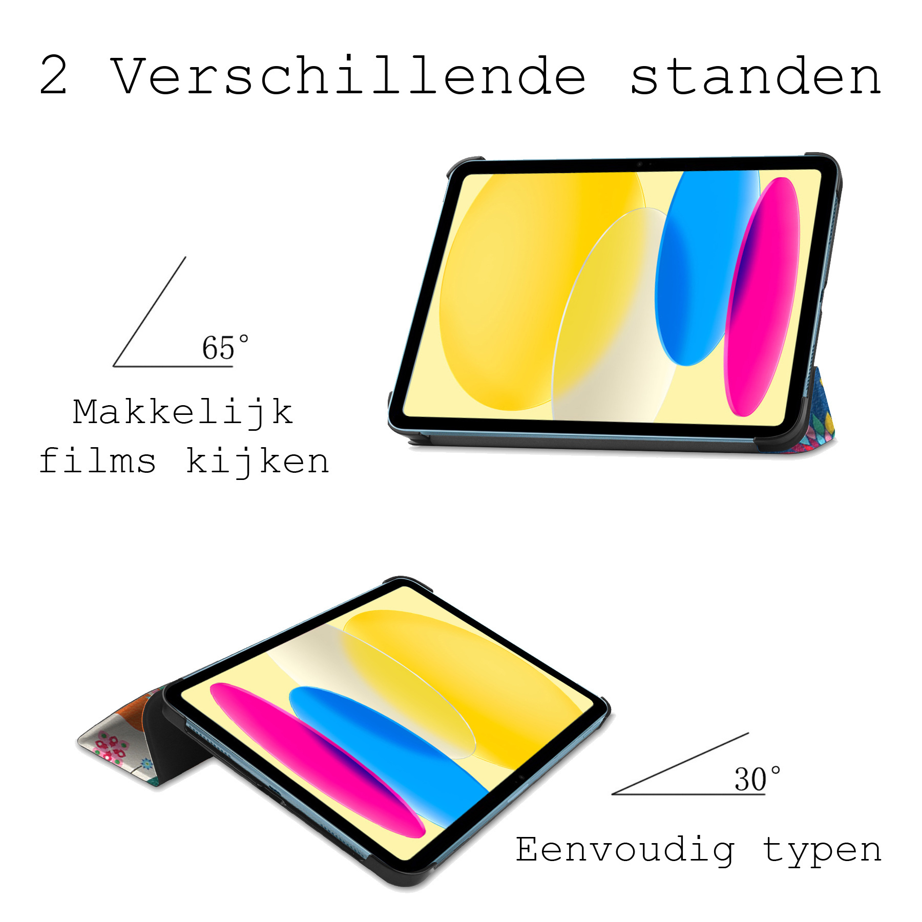 BASEY. Hoesje Geschikt voor iPad 2022 Hoes Case Tablet Hoesje Tri-fold Met Screenprotector - Hoes Geschikt voor iPad 10 Hoesje Hard Cover Bookcase Hoes - Vlinders