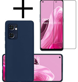 NoXx NoXx OPPO Find X5 Lite Hoesje Siliconen Met Screenprotector - Donkerblauw