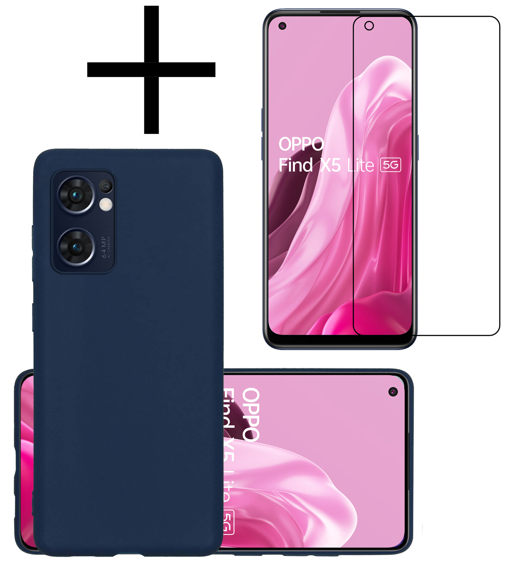 NoXx Hoes Geschikt voor OPPO Find X5 Lite Hoesje Cover Siliconen Back Case Hoes Met Screenprotector - Donkerblauw