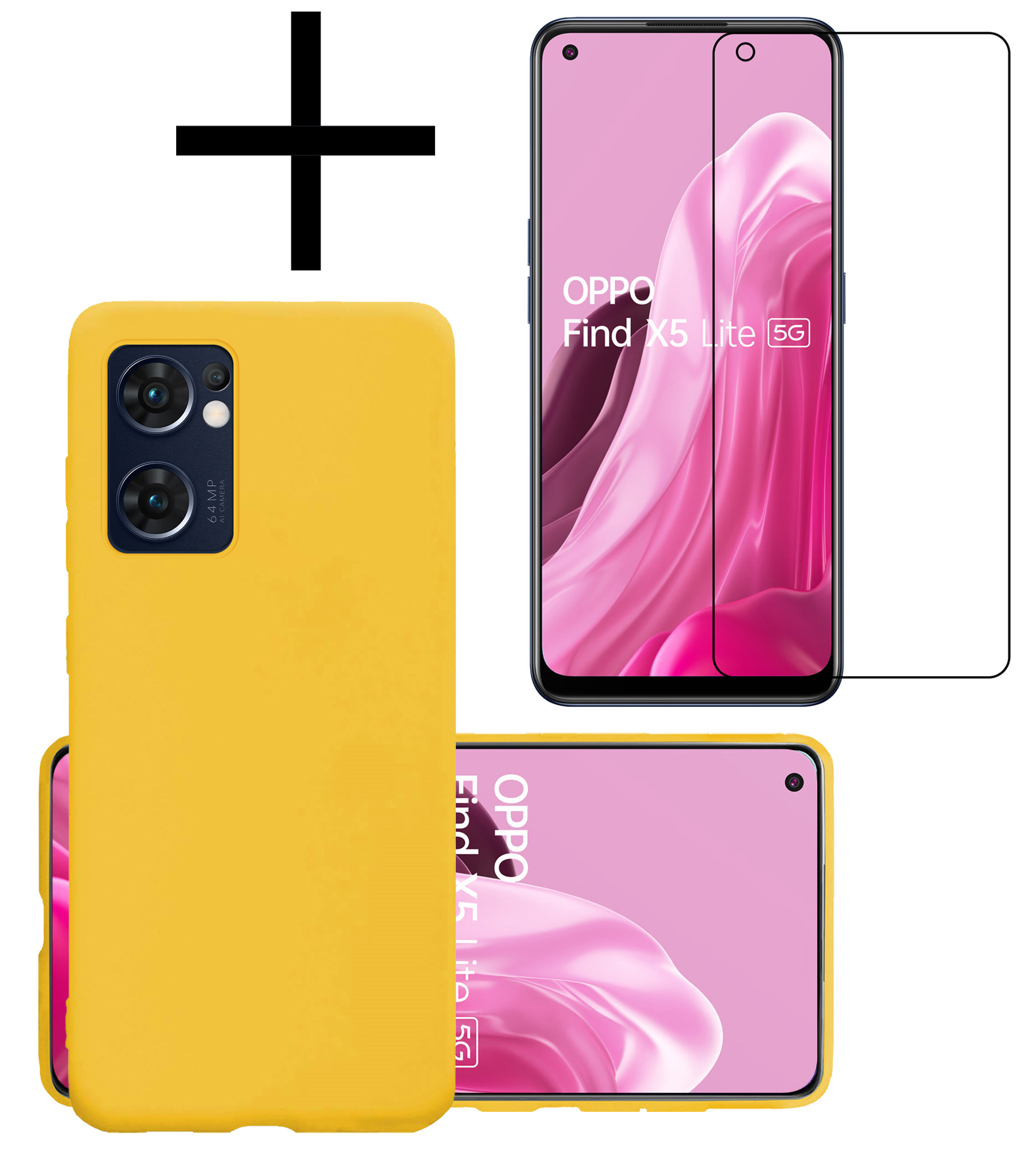 NoXx Hoes Geschikt voor OPPO Find X5 Lite Hoesje Cover Siliconen Back Case Hoes Met Screenprotector - Geel