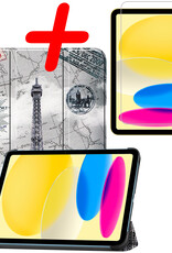 BASEY. Hoesje Geschikt voor iPad 2022 Hoes Case Tablet Hoesje Tri-fold Met Screenprotector - Hoes Geschikt voor iPad 10 Hoesje Hard Cover Bookcase Hoes - Eiffeltoren