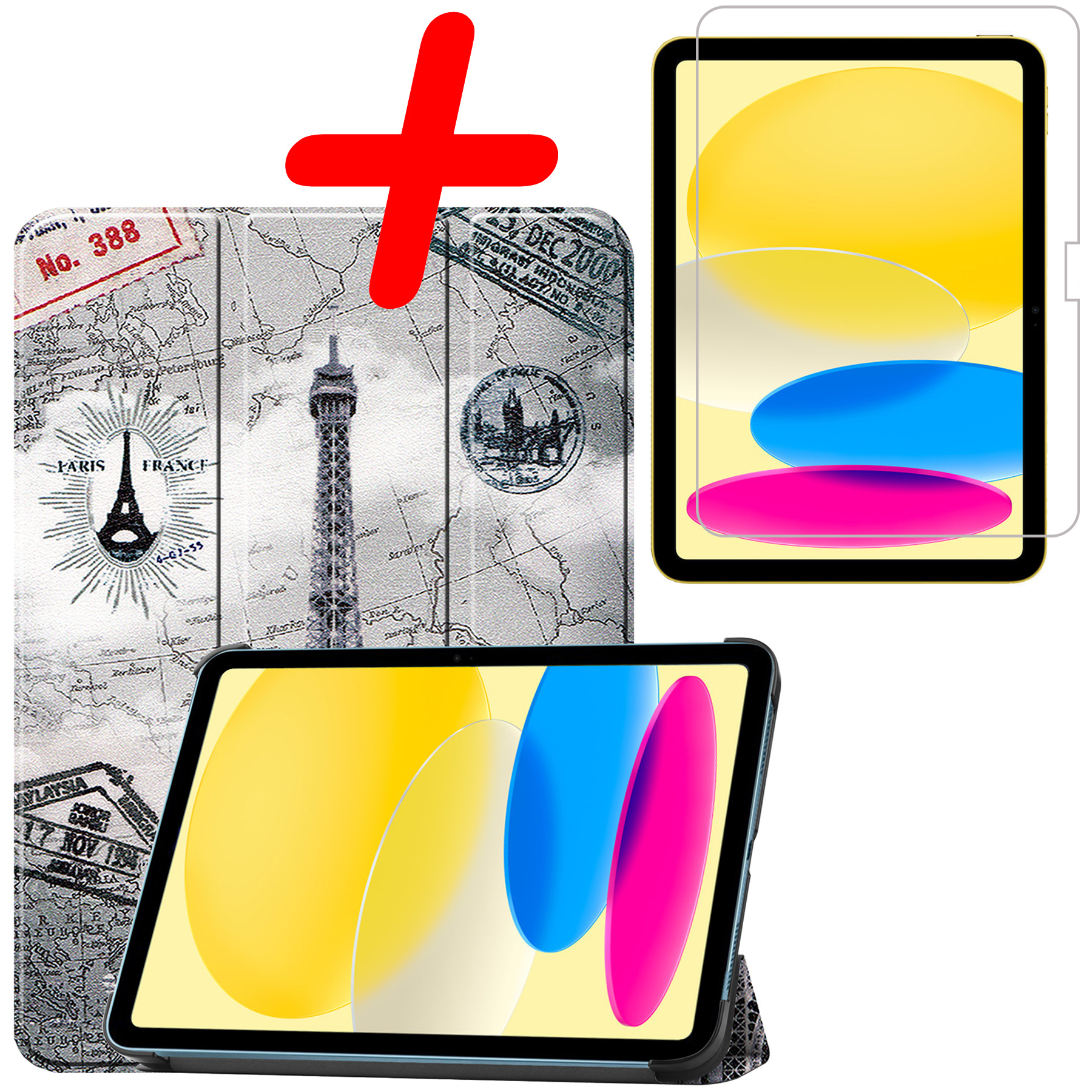 BASEY. Hoesje Geschikt voor iPad 2022 Hoes Case Tablet Hoesje Tri-fold Met Screenprotector - Hoes Geschikt voor iPad 10 Hoesje Hard Cover Bookcase Hoes - Eiffeltoren