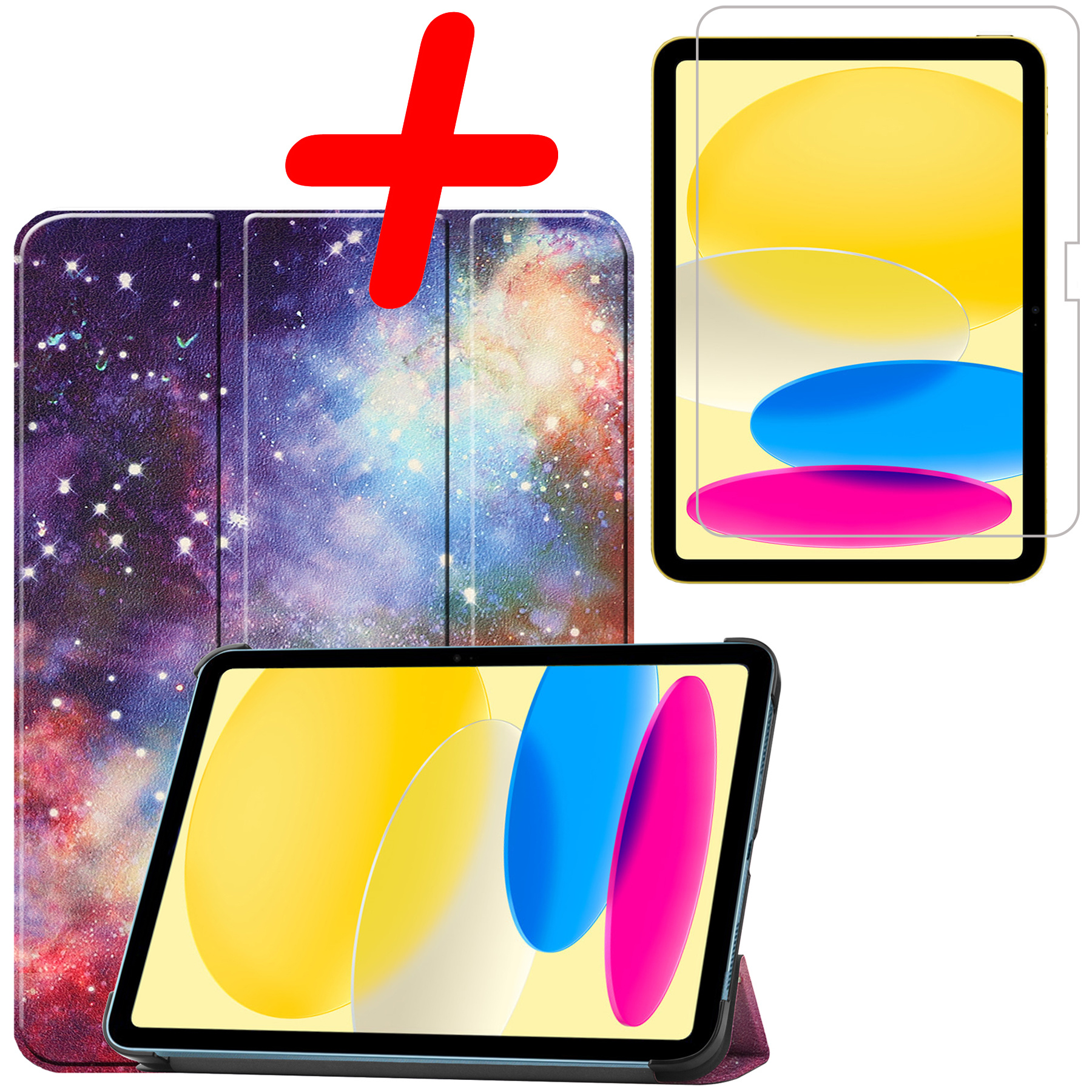 BASEY. Hoesje Geschikt voor iPad 2022 Hoes Case Tablet Hoesje Tri-fold Met Screenprotector - Hoes Geschikt voor iPad 10 Hoesje Hard Cover Bookcase Hoes - Galaxy